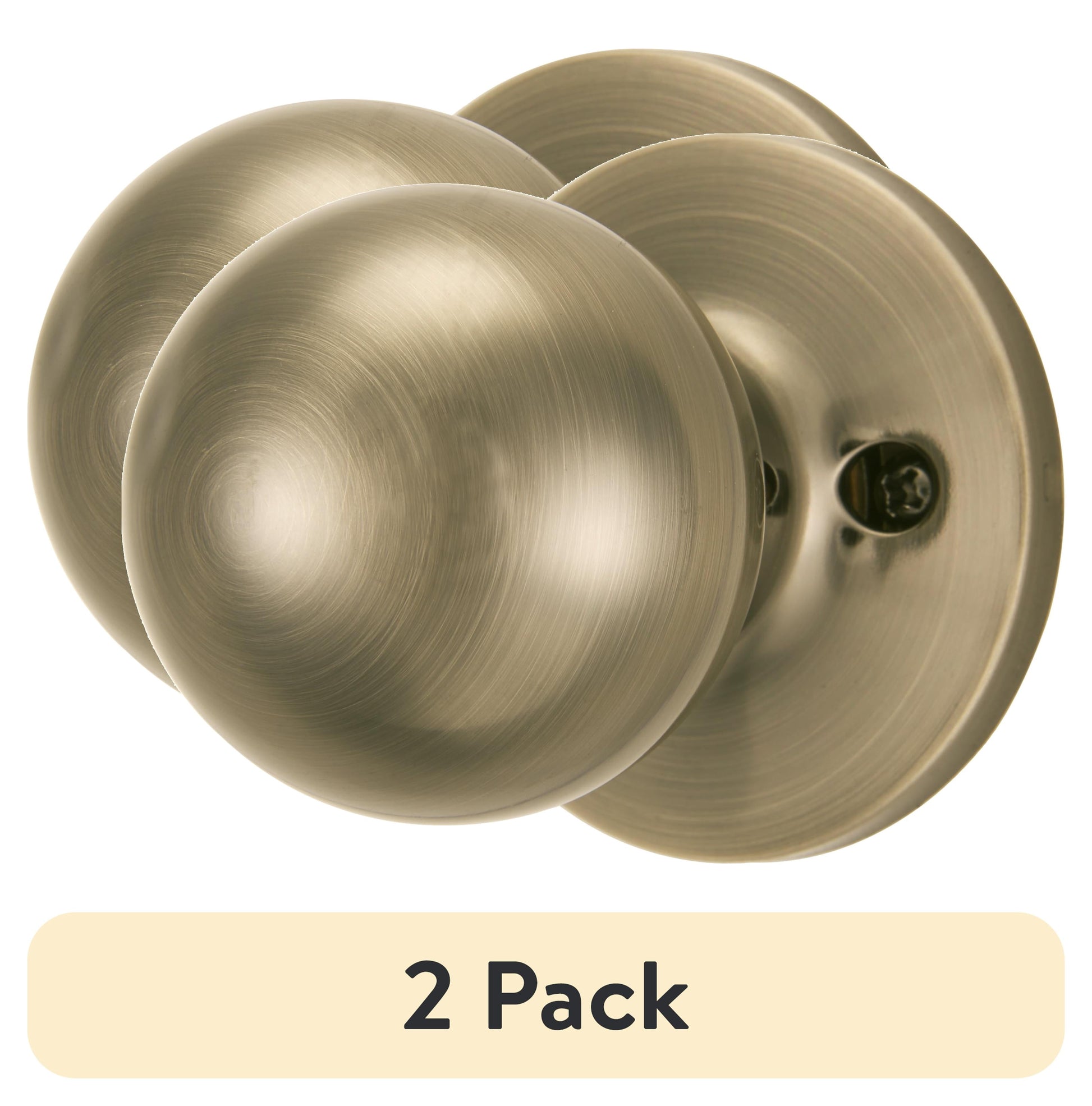(2 pack) Brinks Passage Hall/Closet Classic Ball Style Doorknob, Antique Brass Finish