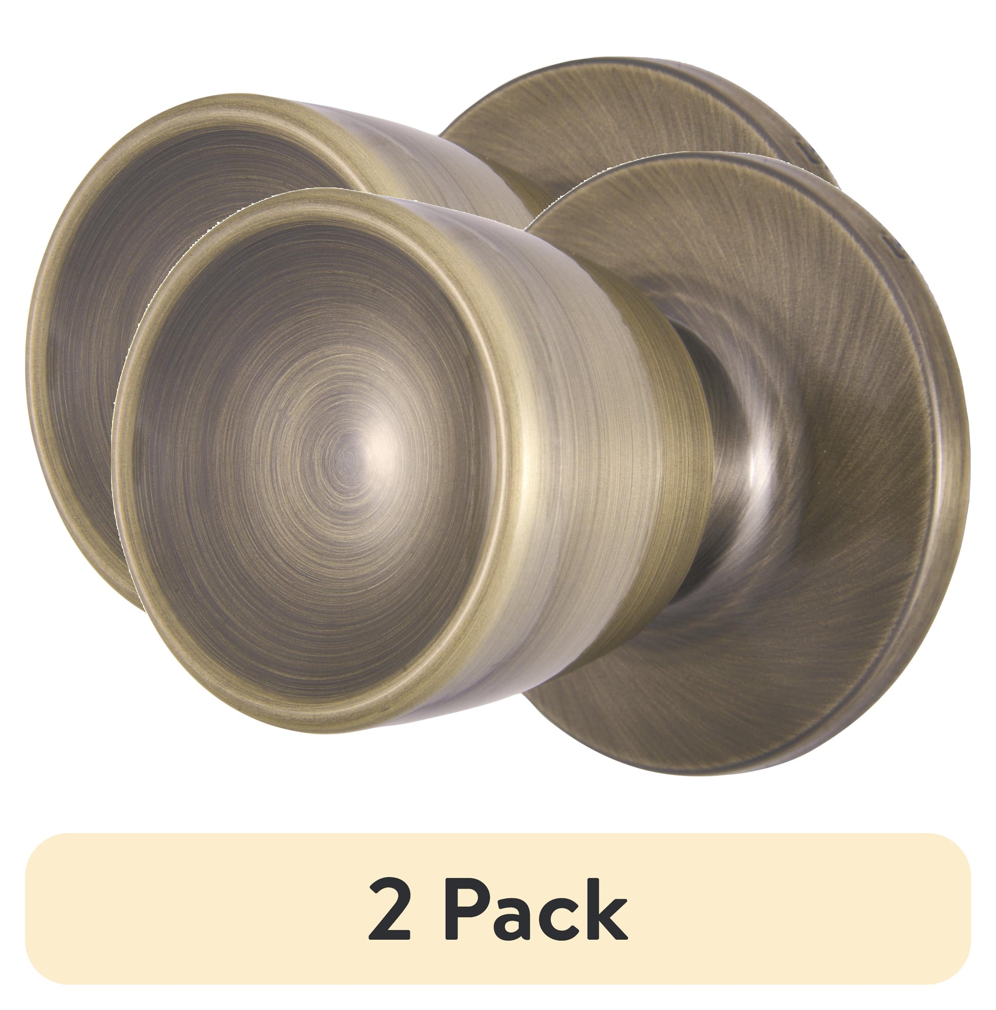 (2 pack) Brinks Passage Hall/Closet Classic Bell Style Doorknob, Antique Brass Finish