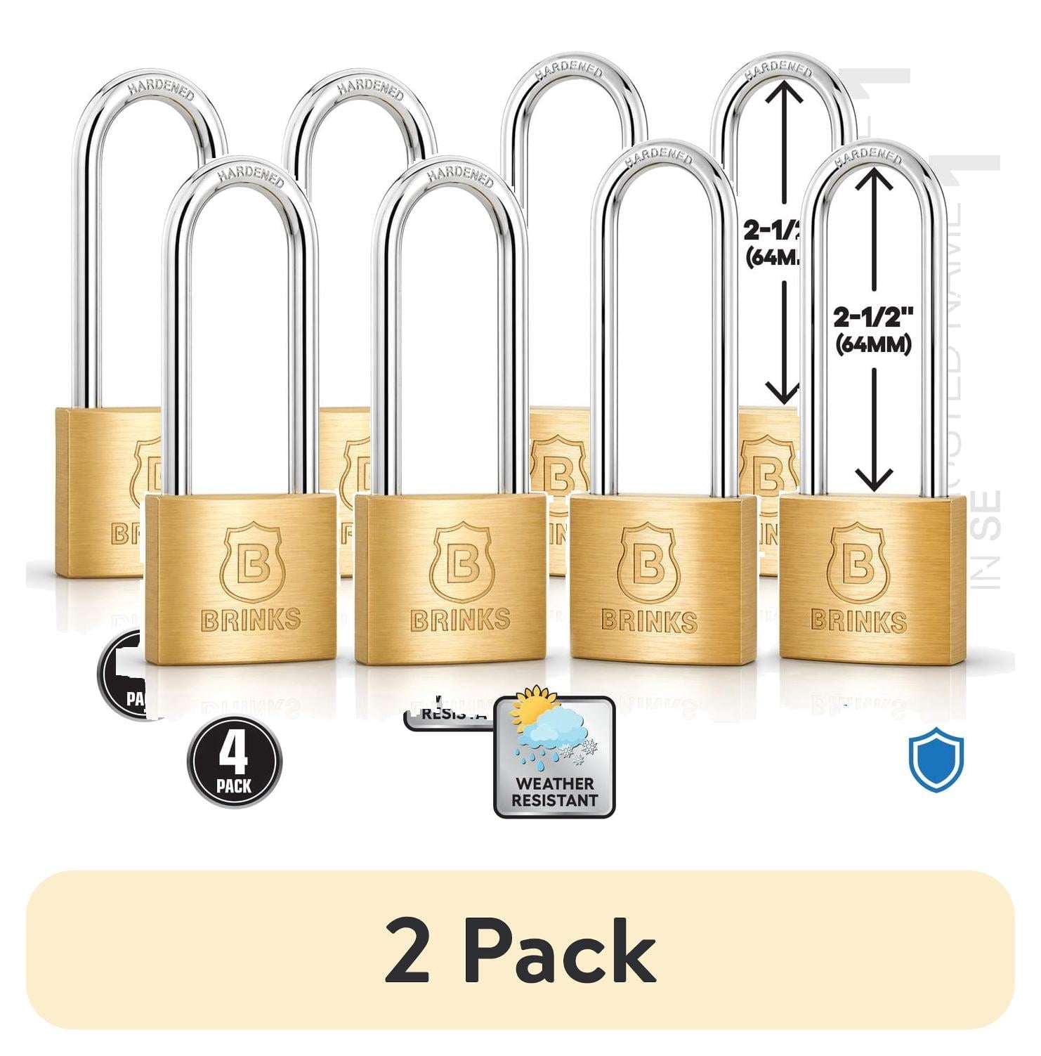 (2 pack) Brinks Solid Brass 40mm Keyed Padlock with 2 1/2in Shackle, 4 pack