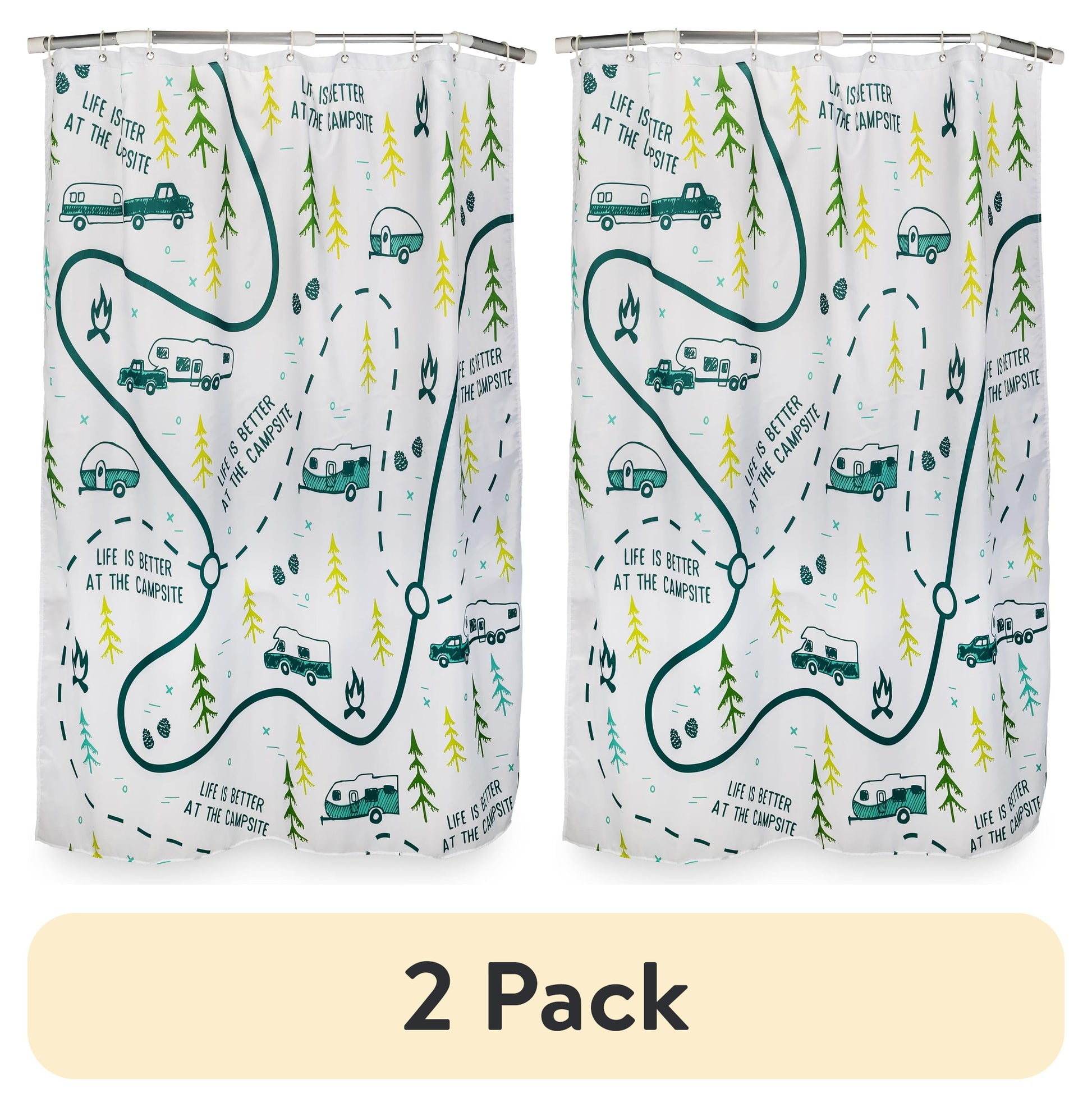 (2 pack) Camco Life is Better at The Campsite Camper/RV-Sized Shower Curtain (53245)