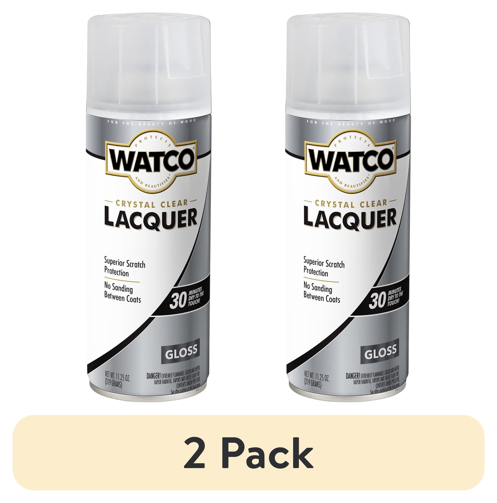 (2 pack) Clear, Watco Lacquer Wood Finish Gloss Spray-302656, 11.25 oz