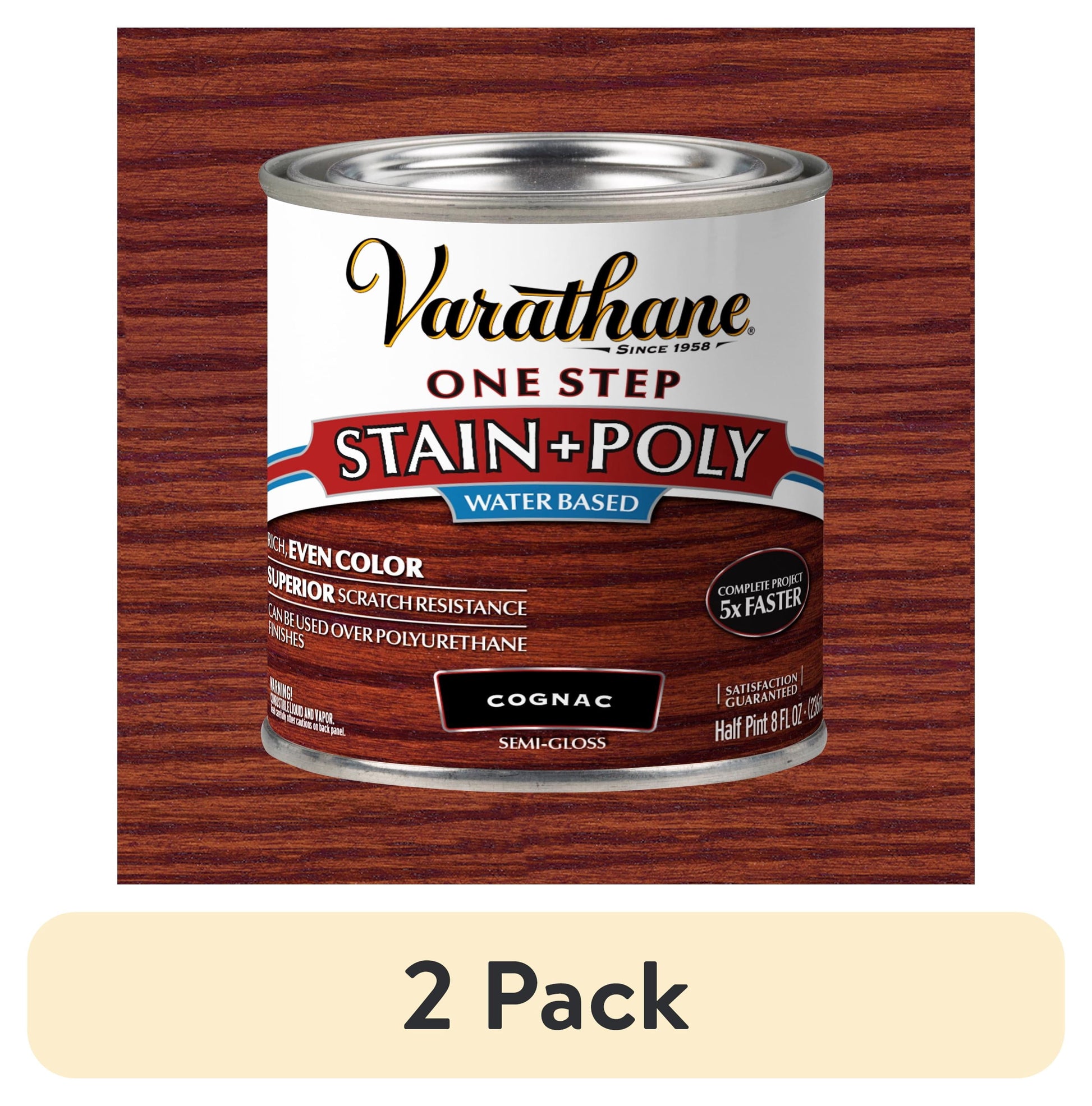 (2 pack) Cognac, Varathane One Step Interior Wood Stain + Polyurethane, Semi-Gloss -384364, Half Pint