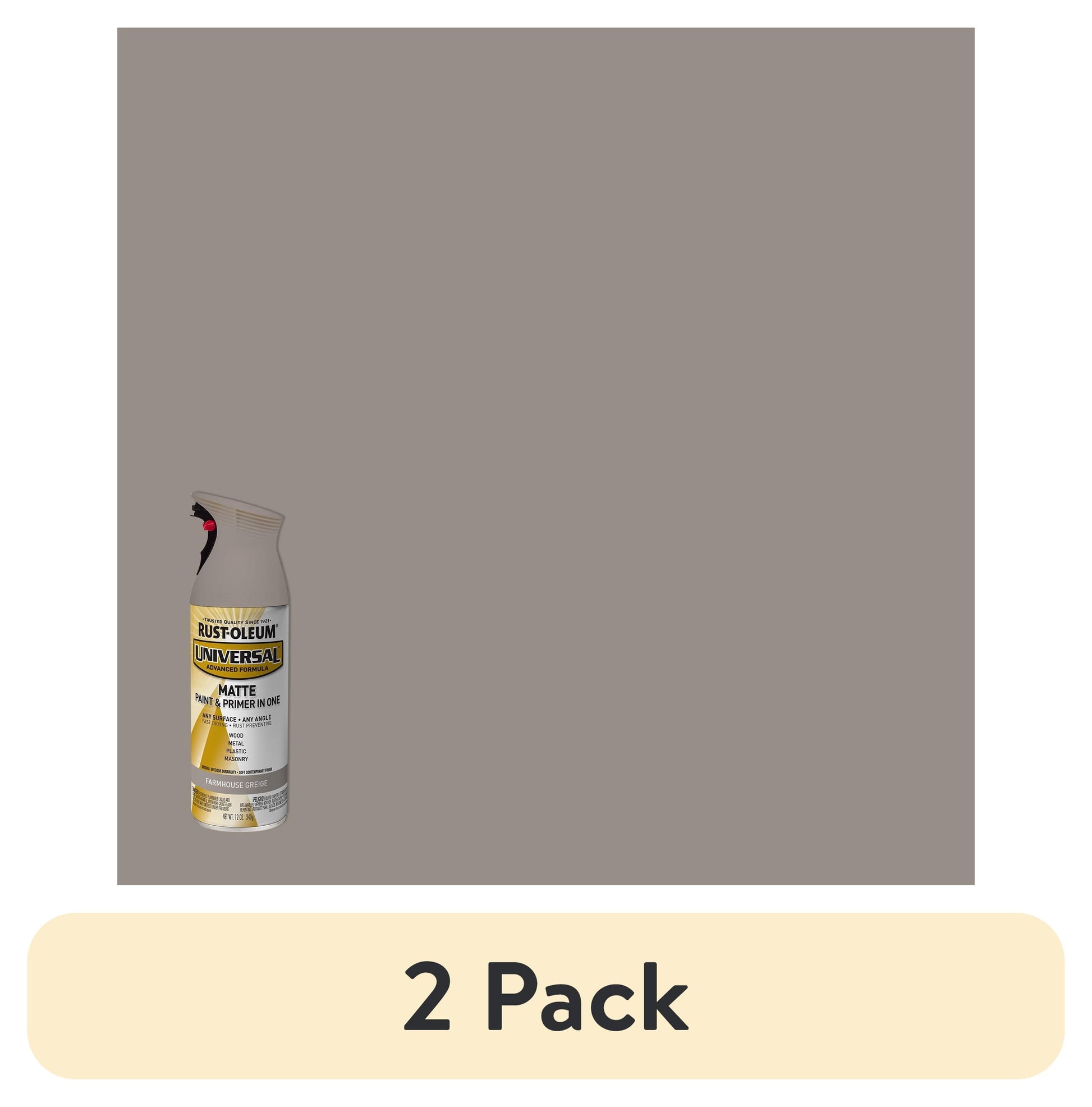 (2 pack) Farmhouse Greige, Rust-Oleum Universal All Surface Interior/Exterior Matte Spray Paint-376724, 11 oz
