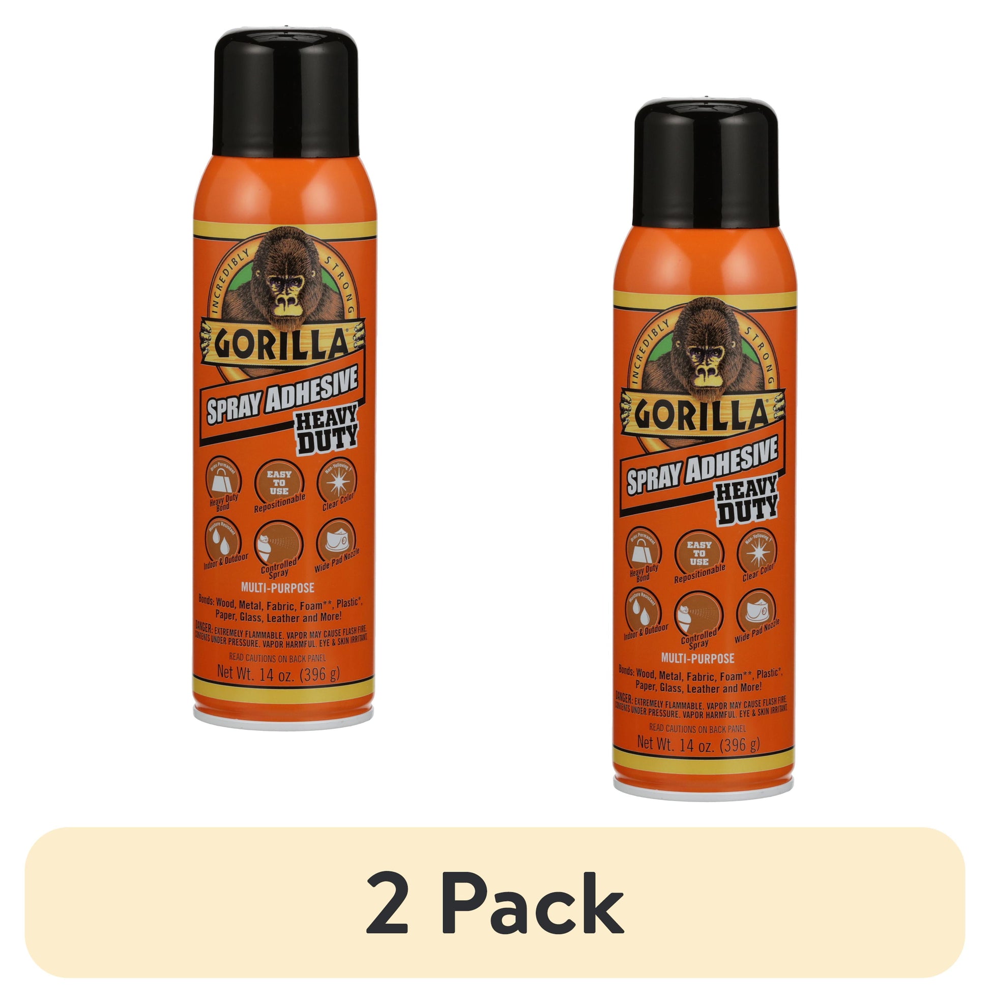 (2 pack) Gorilla 14 oz Adhesivo en Aerosol Multiusos de Uso Rudo con Boquilla de Confort