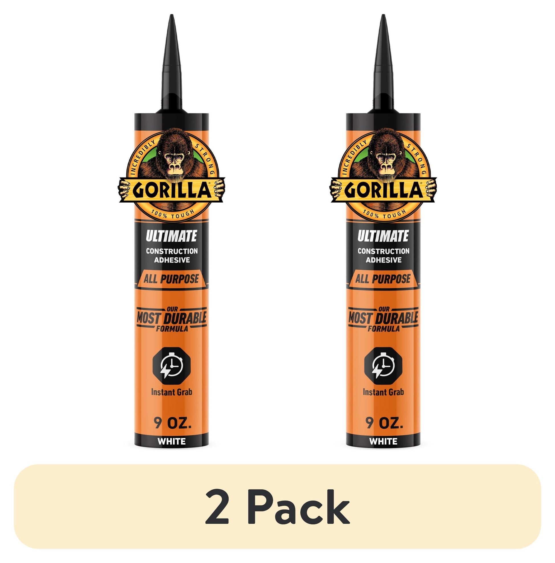 (2 pack) Gorilla Ultimate Construction Adhesive, 9 oz Cartridge. Model is 8008002.