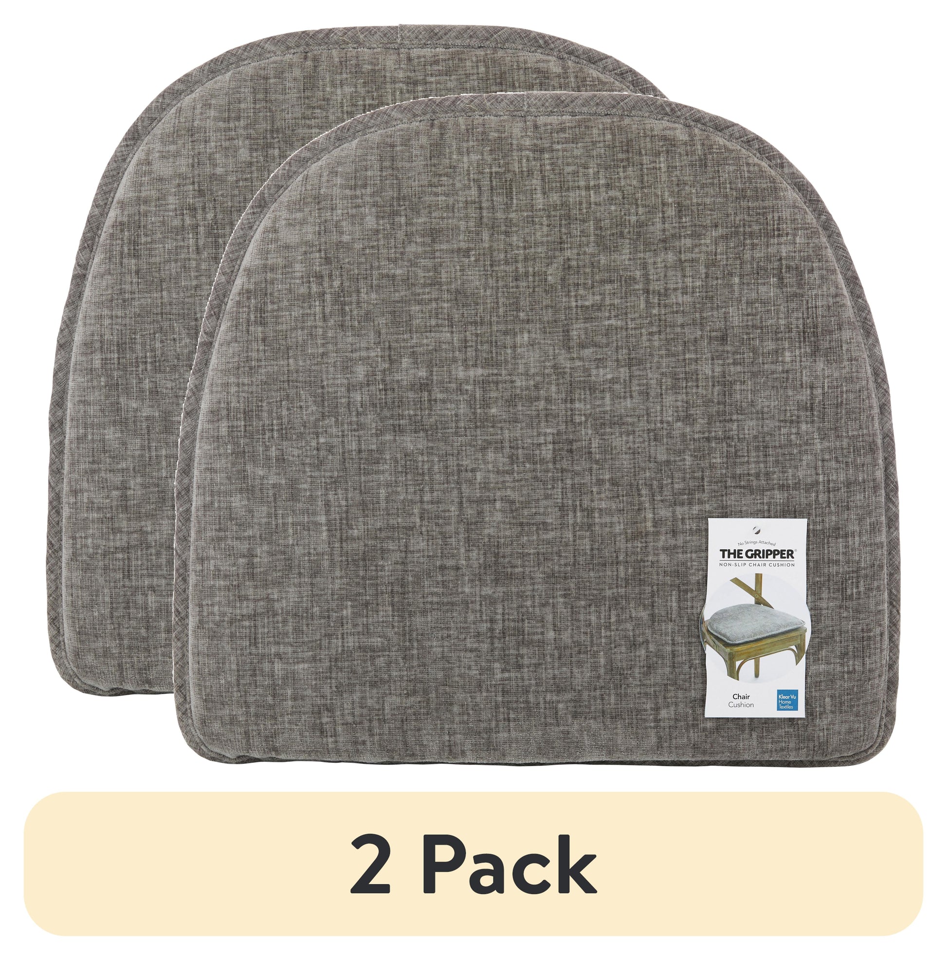 (2 pack) Gripper Non Slip 15" x 16" Bowler Gray Chair Cushion