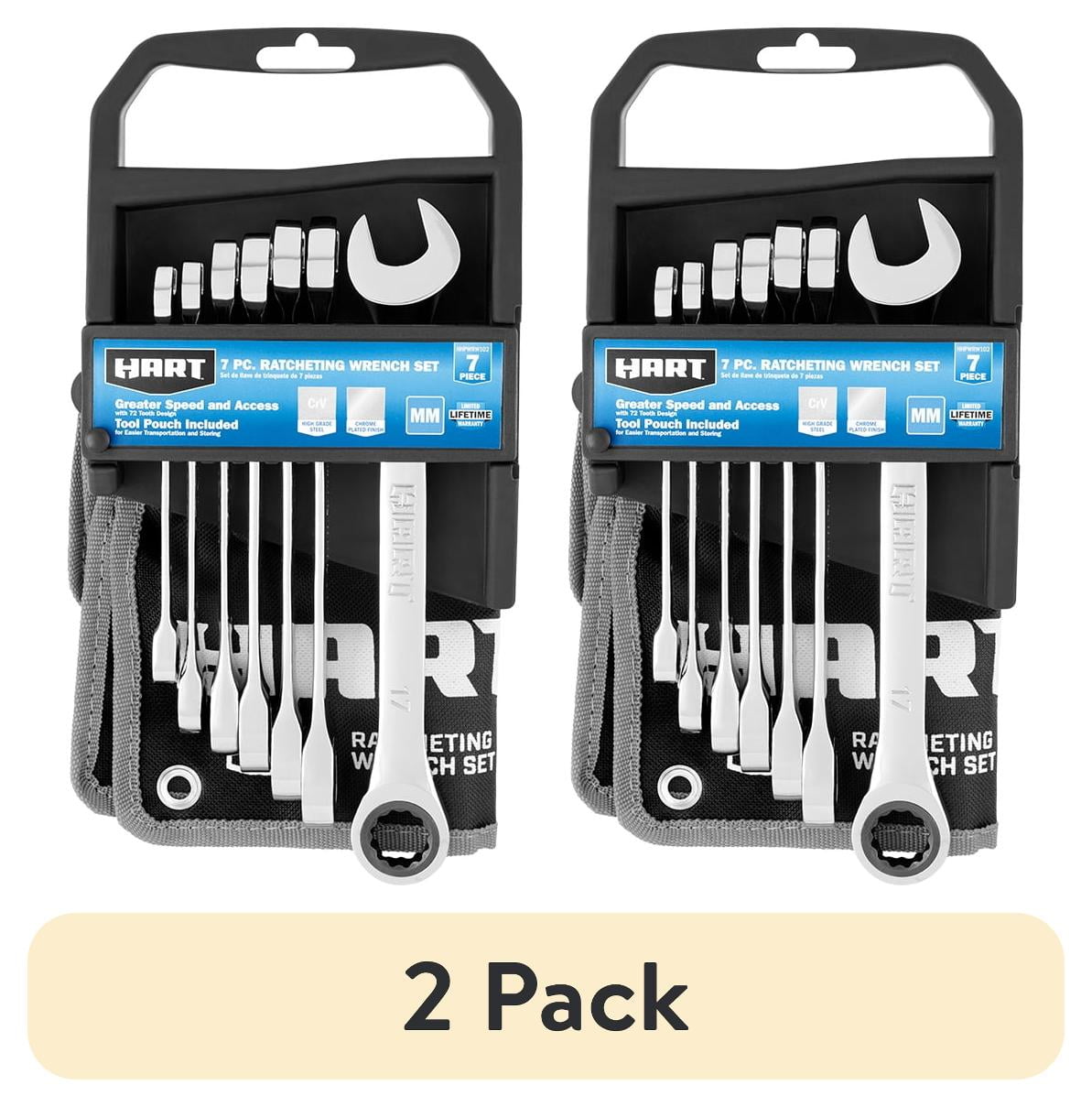 (2 pack) HART Juego de 7 Piezas de Llaves de Trinquete con Estuche para Herramientas, Cromo Vanadio