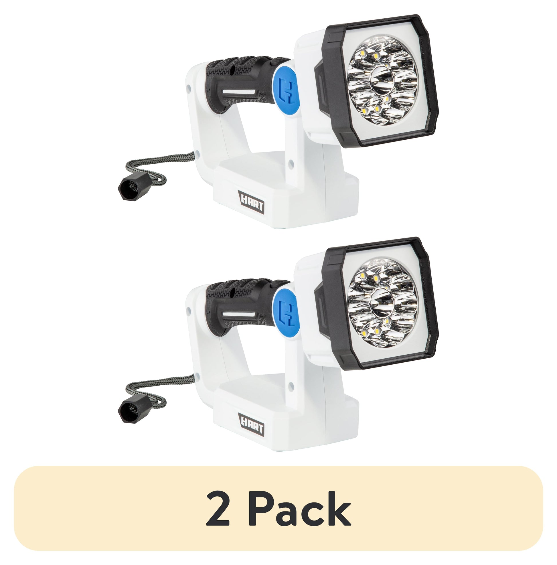 (2 pack) HART Rechargeable LED Area Spotlight, Pivoting Light Head, Magnetic Base, Carry Handle, 600 Lumens