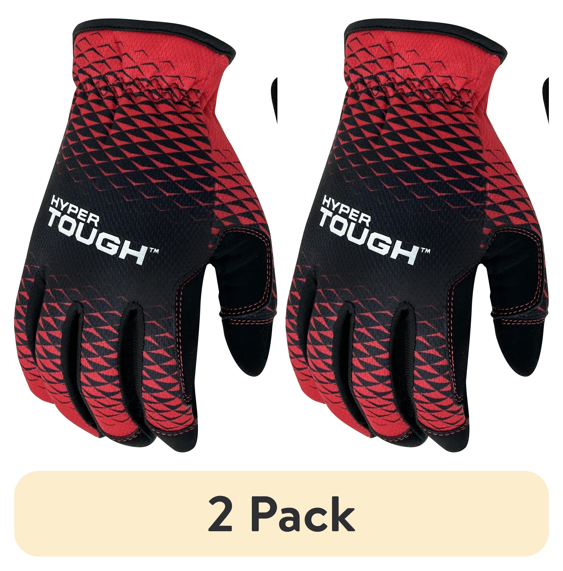 (2 pack) Hyper Tough All Purpose Performance Work Gloves, Synthetic Leather, Black and Red, Unisex, Extra Large