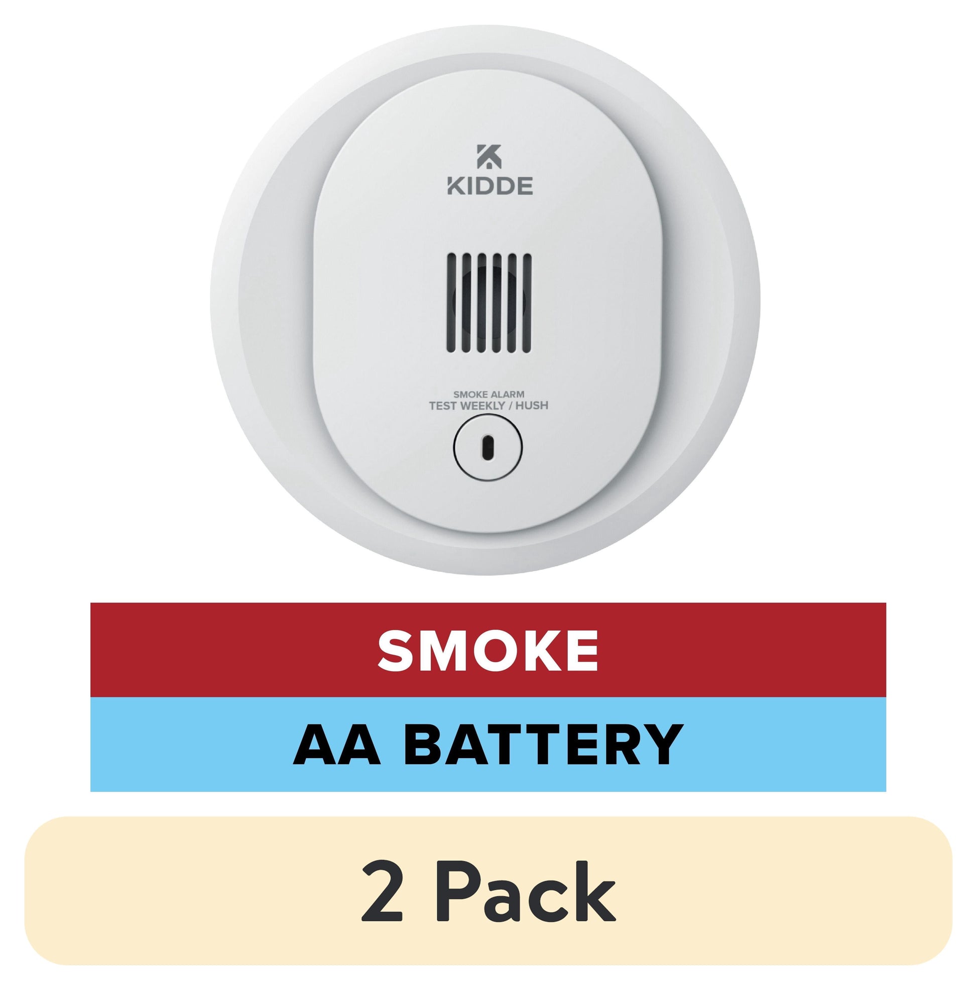 (2 pack) Kidde Battery-Operated Photoelectric Smoke Detector Alarm, 4-Inch, Batteries Included
