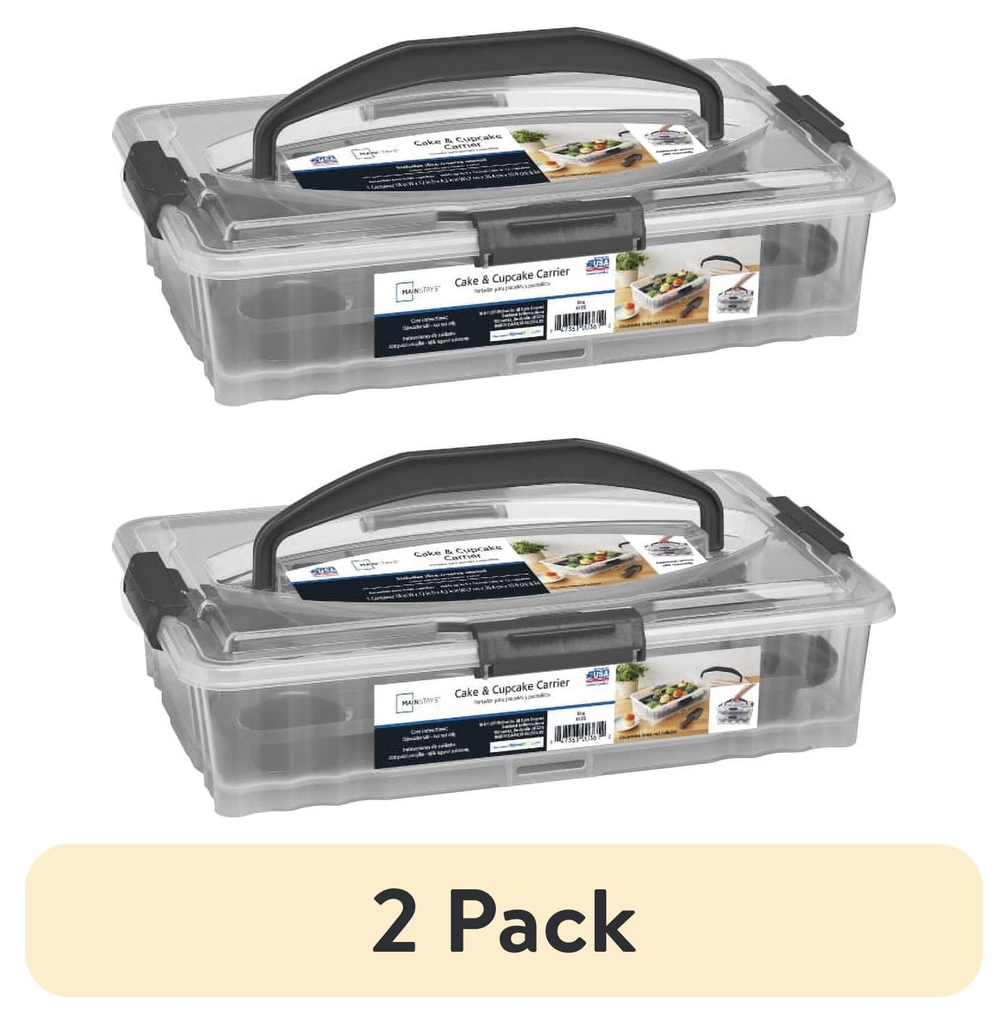 Mainstays Dessert Carrier, Rectangular Design, Clear Plastic with Dark Gray Handle and Clasps, Includes Slice-and-Serve Utensil (1 Each) 18" x 12" x 4.3"