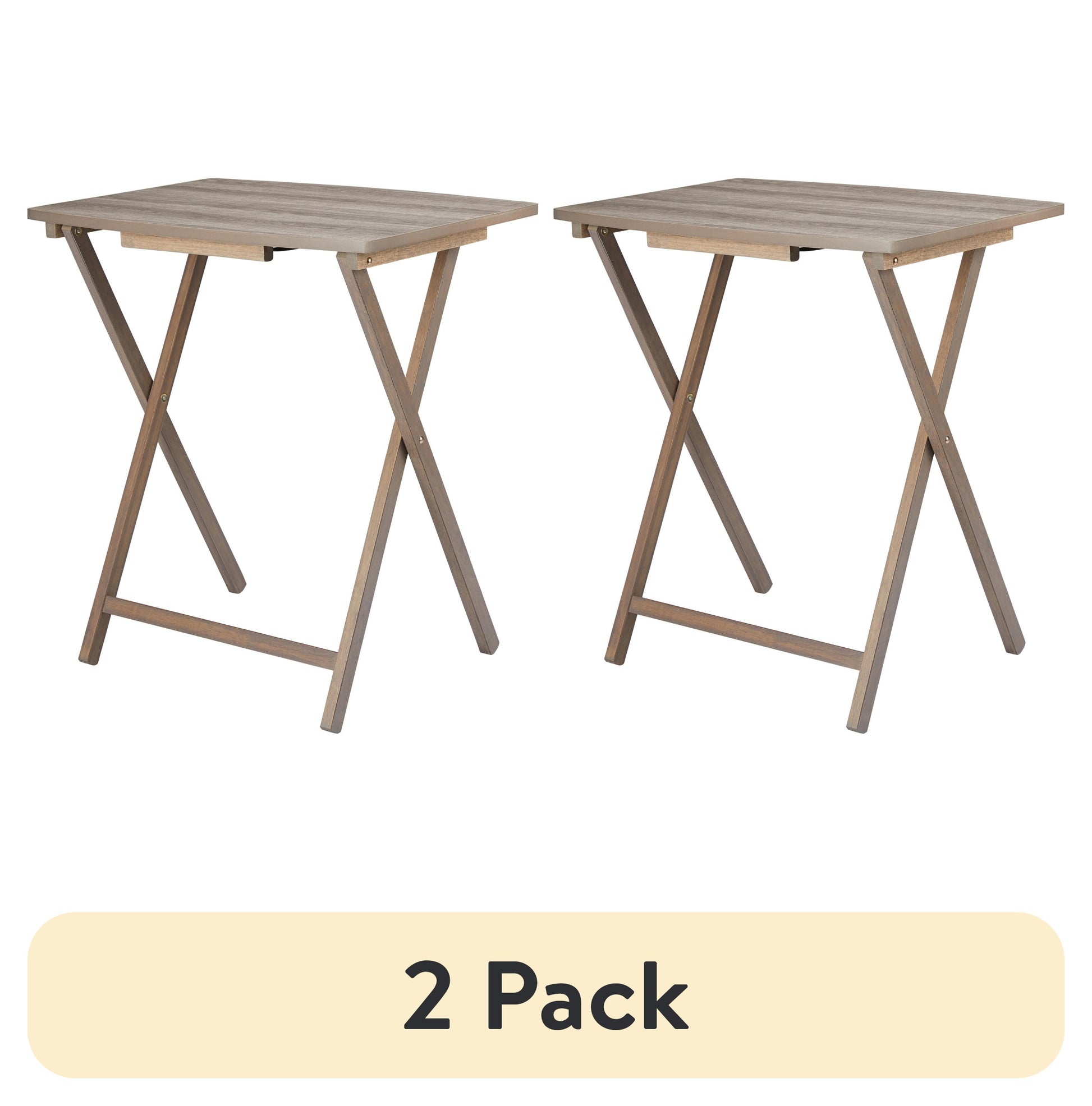 (2 pack) Mainstays XL Oversized Rubberwood Folding TV Tray Table, Rustic Gray