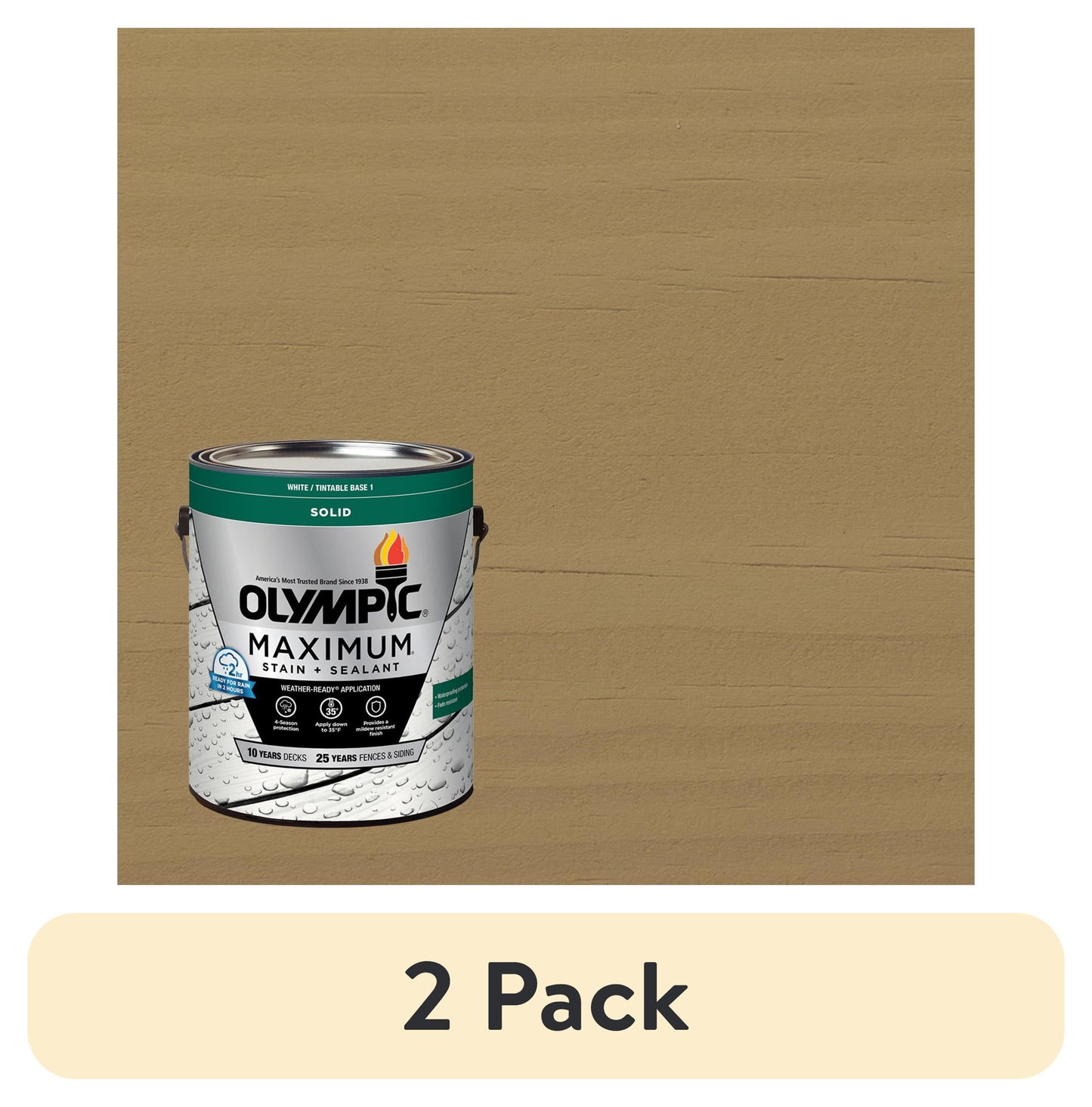 (2 pack) Olympic Maximum 1 Gallon SC-1009 Beige Gray Solid Color Exterior Stain and Sealer in One