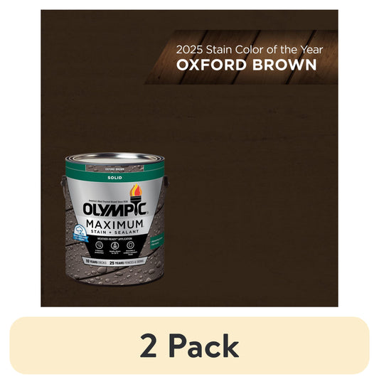 (2 pack) Olympic Maximum 1 Gallon SC-1058 Oxford Brown Solid Color Exterior Stain and Sealer in One