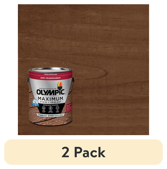 (2 pack) Olympic Maximum 1 Gallon ST-2029 Walnut Semi-Transparent Exterior Stain and Sealer in One Low VOC