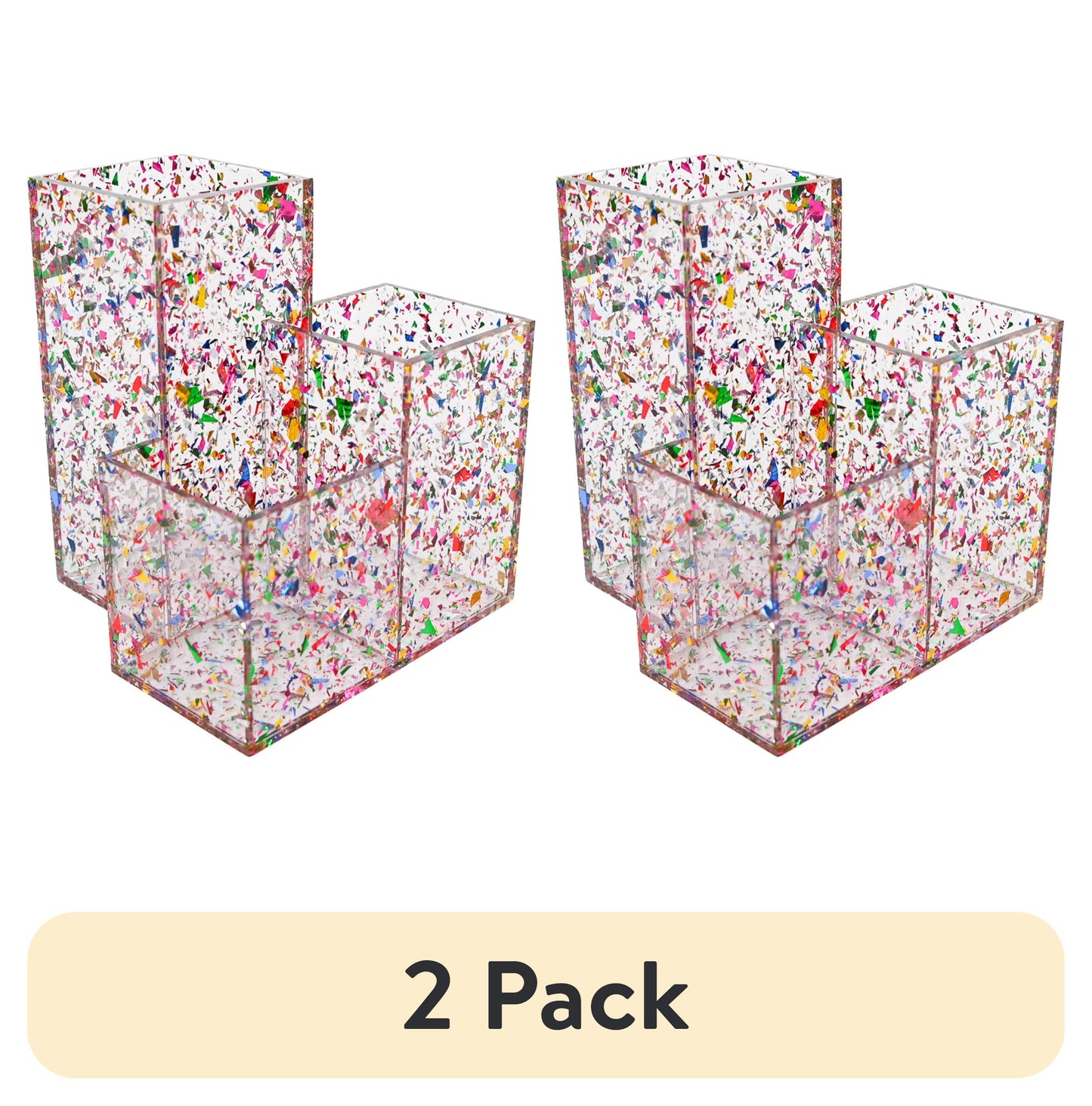 (Paquete de 2) Organizador de Pinceles AcrÃ­licos con Confeti Rosa en ExhibiciÃ³n Packed Party, 4.5"L x 4.5"W x 5.25"H