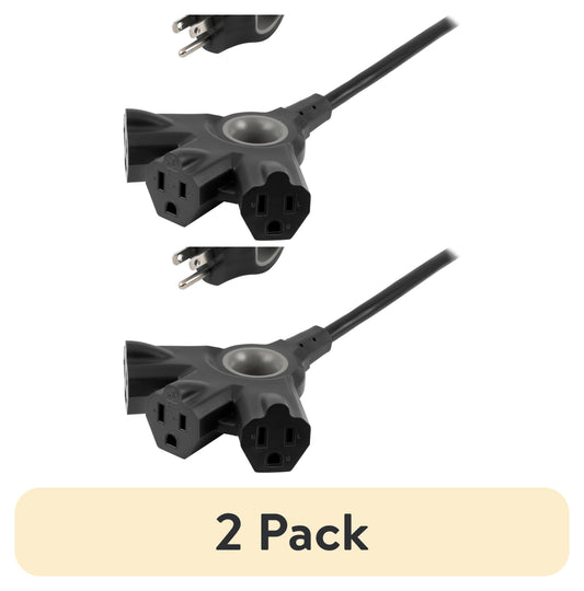 (2 pack) Philips EZGrip 50FT Black Outdoor Extension Cord  3 Prong with Multiple Outlets, 16AWG