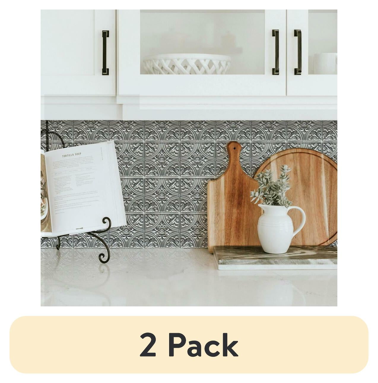 (2 pack) RoomMates Silver Tin Tile Peel and Stick Backsplash
