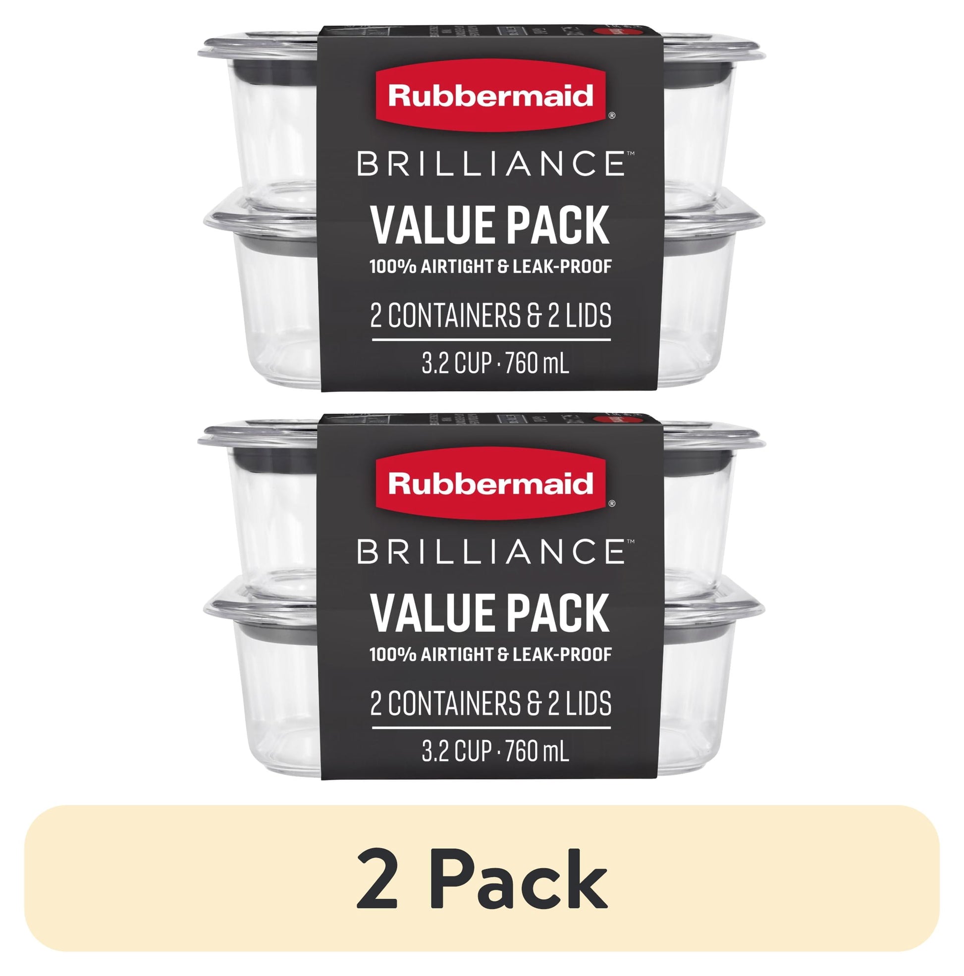 (2 pack) Rubbermaid Brilliance Food Storage Container, 3.2 Cup