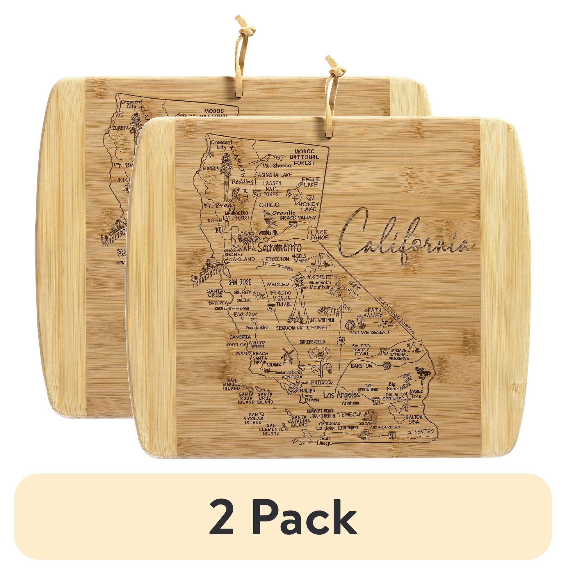 (2 pack) TB Home California State Bamboo Wood Cutting Board and Charcuterie Serving Platter, 13â€ x 11â€