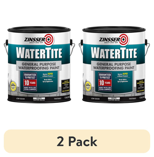 (2 pack) White, Zinsser WaterTite Matte General Purpose Waterproofing Paint- 369381, Gallon