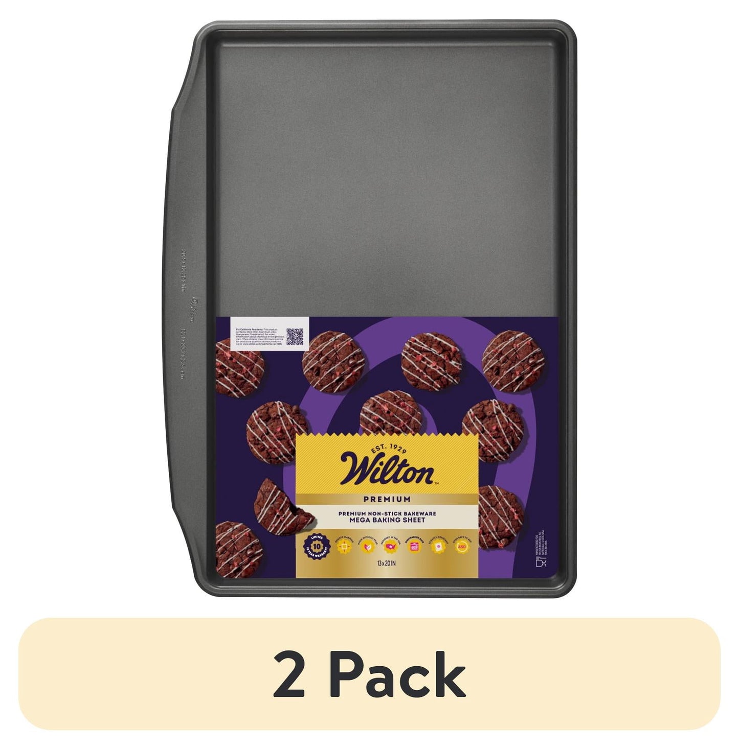 (2 pack) Wilton Premium Non-Stick Steel Cookie Sheet 13" x 20" Rectangular Baking Tray, Packaging May Vary