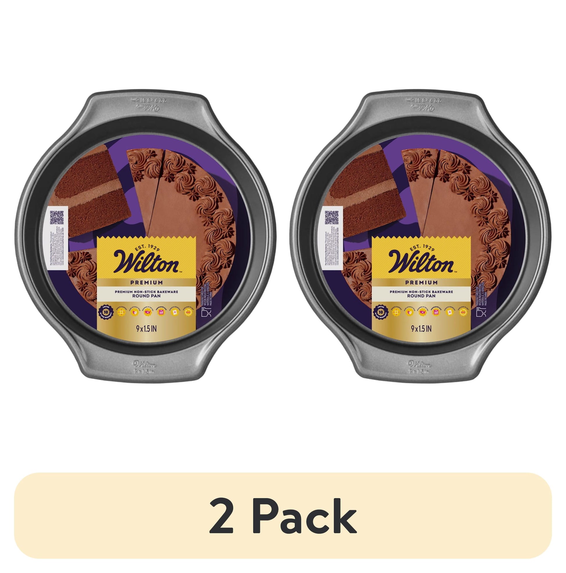(2 pack) Wilton Premium Non-Stick 9-Inch Round Cake Pan 9x2 Baking Pan, Packaging May Vary