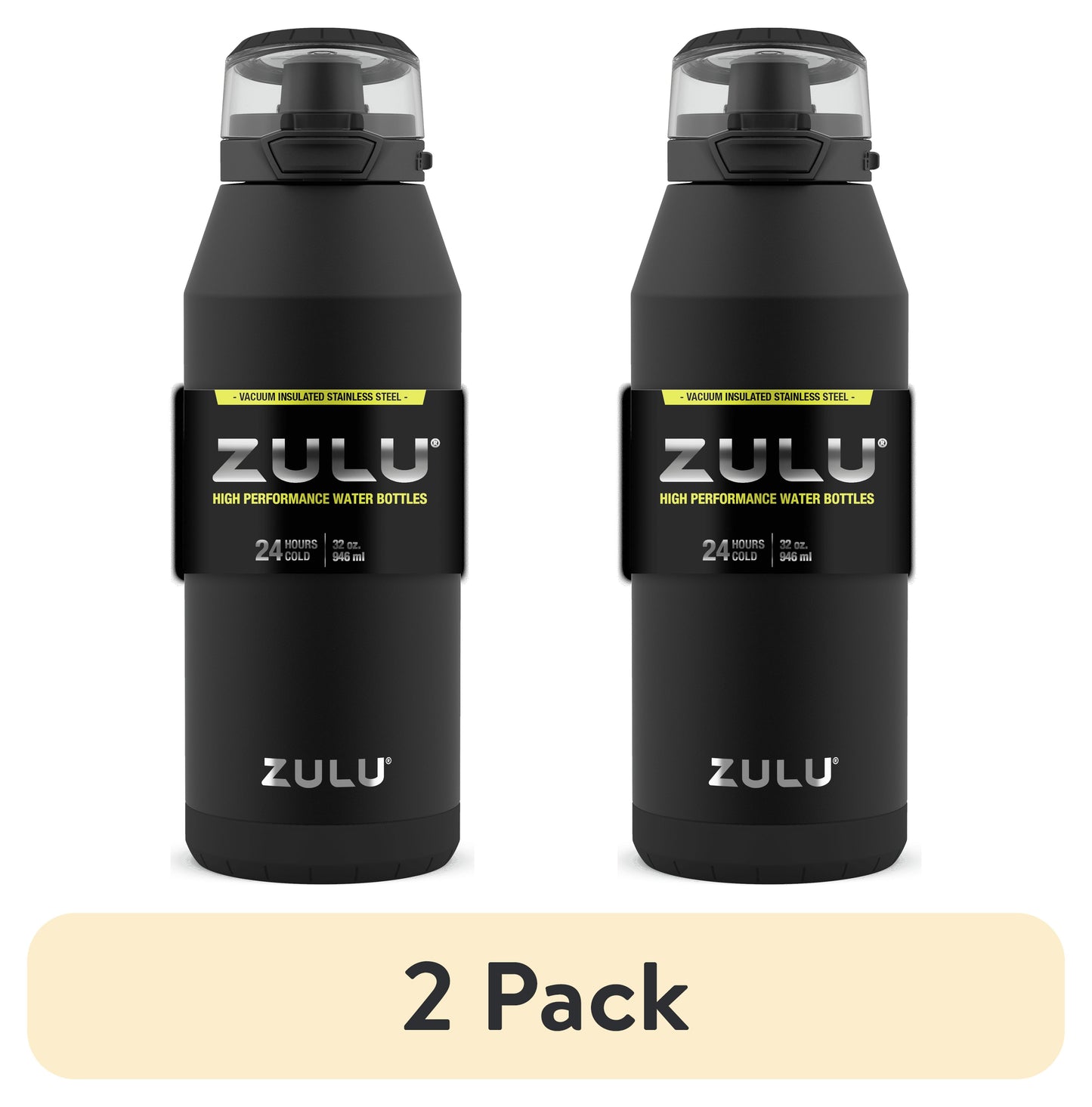 (2 pack) Zulu Swift 32oz Stainless Steel Water Bottle, Black