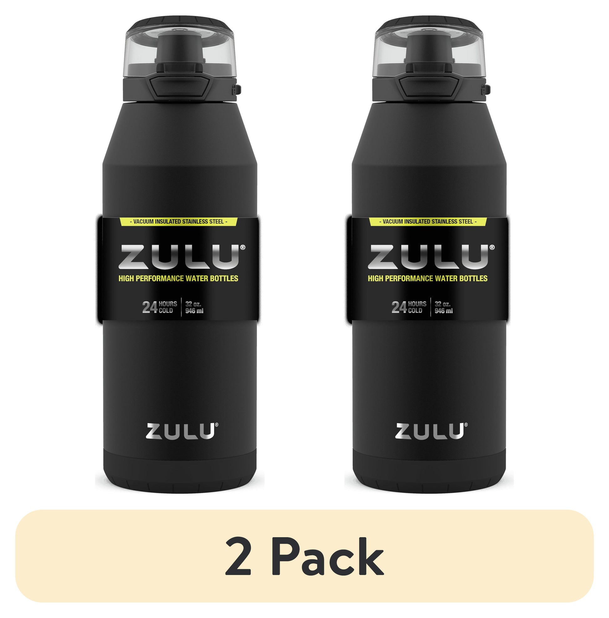 (2 pack) Zulu Swift 32oz Stainless Steel Water Bottle, Black