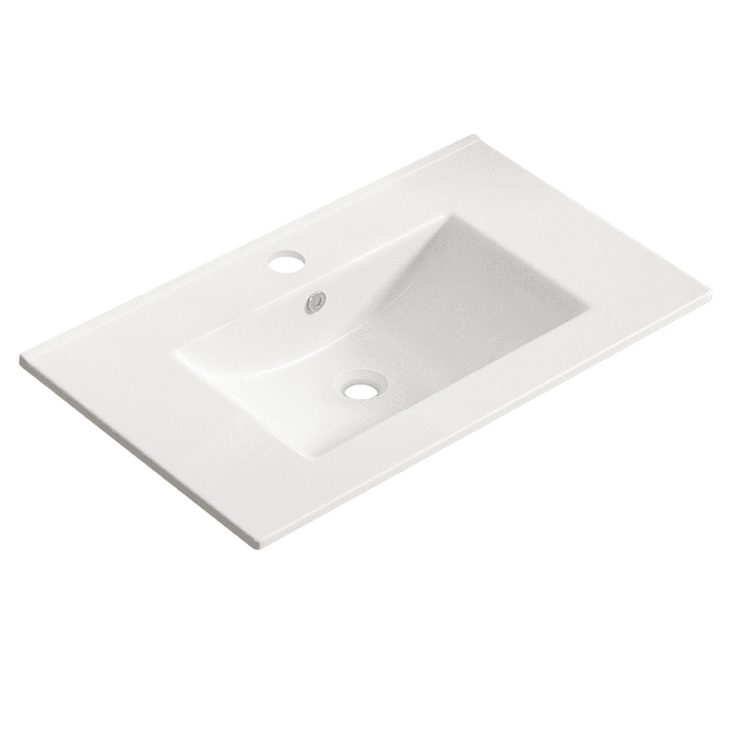 24 Inch Ceramic Bathroom Vessel Sink, Glossy White Vanity Top Without Overflow, Durable Porcelain Sink with Pre-Drilled Faucet Holes, Easy-Clean