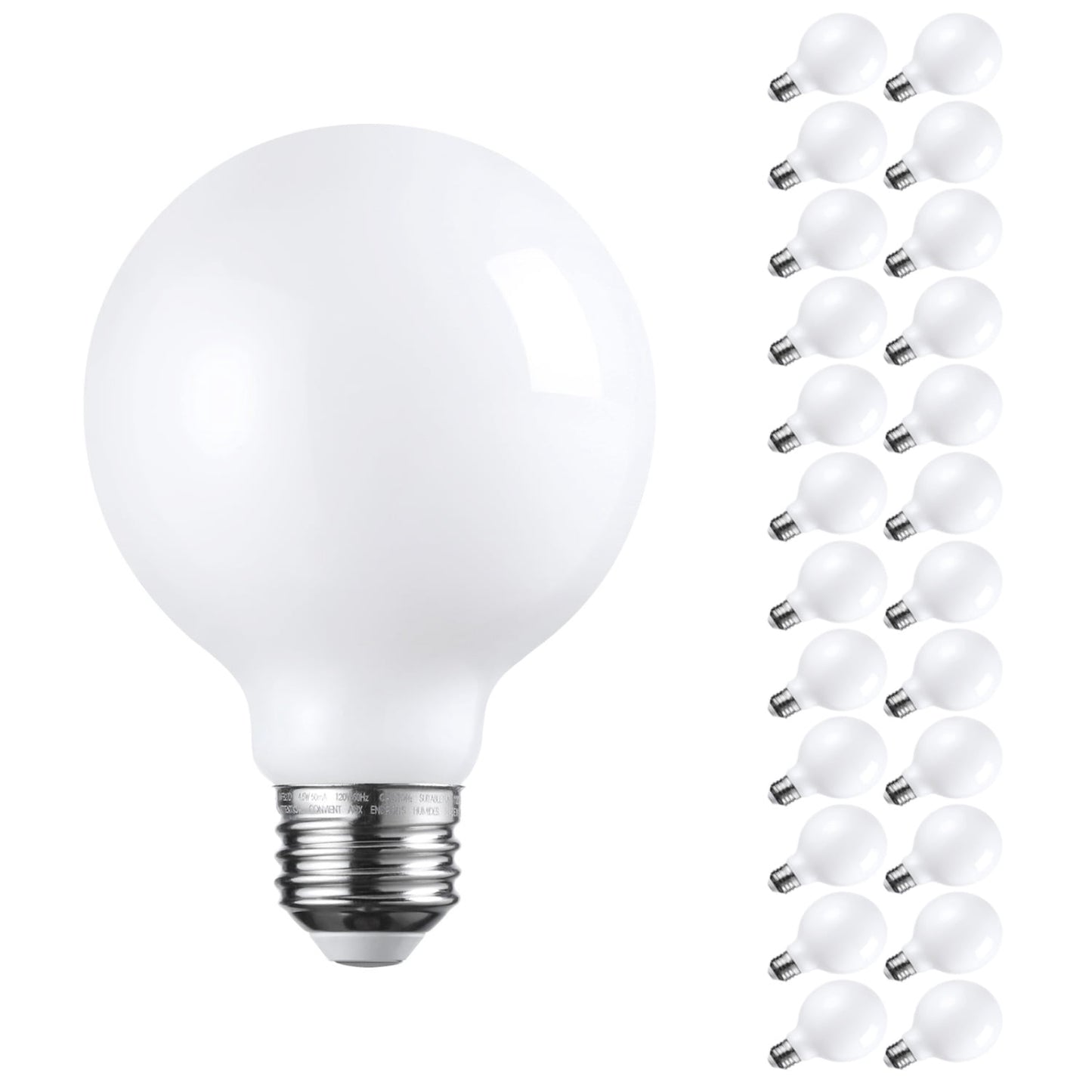 24 Pack G25 LED Light Bulbs Dimmable, Round Frosted Vanity Light Bulb for Bathroom, 4.5W(60W Eqv.), 500lm, E26 Base, 4000K Cool White