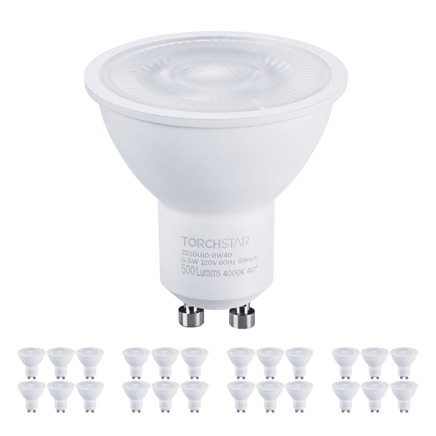24 Pack MR16 GU10 LED Light Bulb, Dimmable 6.5W (50W Equivalent), UL-Listed, 4000K Cool White
