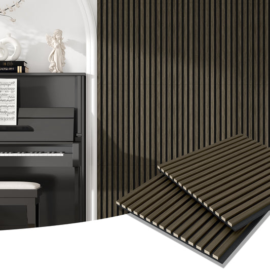 24"x24" Acoustic Slat Wood Wall Panel 3D Slatted Wall Panels 4Pcs,Walnut