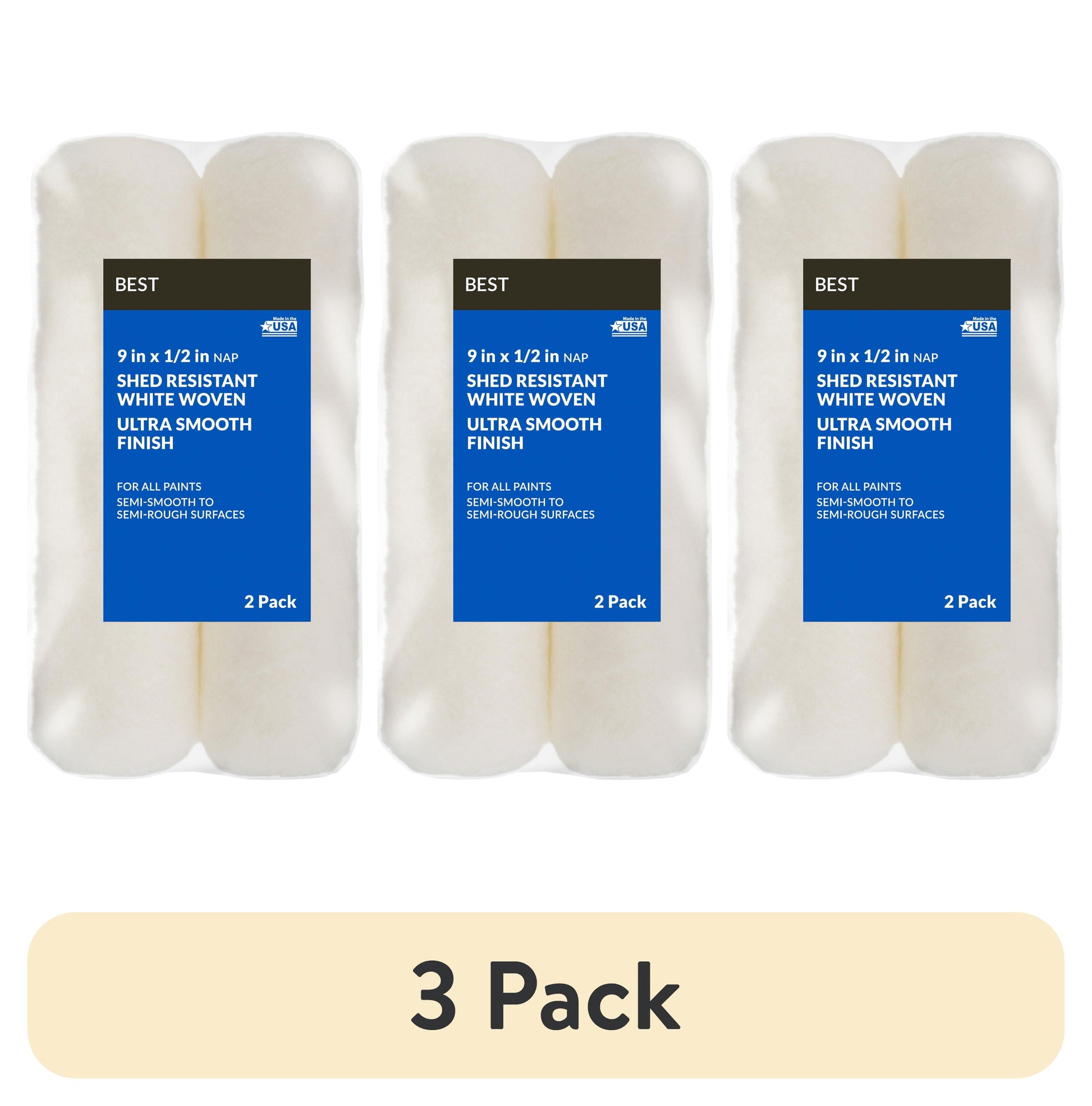 (3 pack) BEST 9 in x 1/2 in nap Woven Roller Cover 2 Pack
