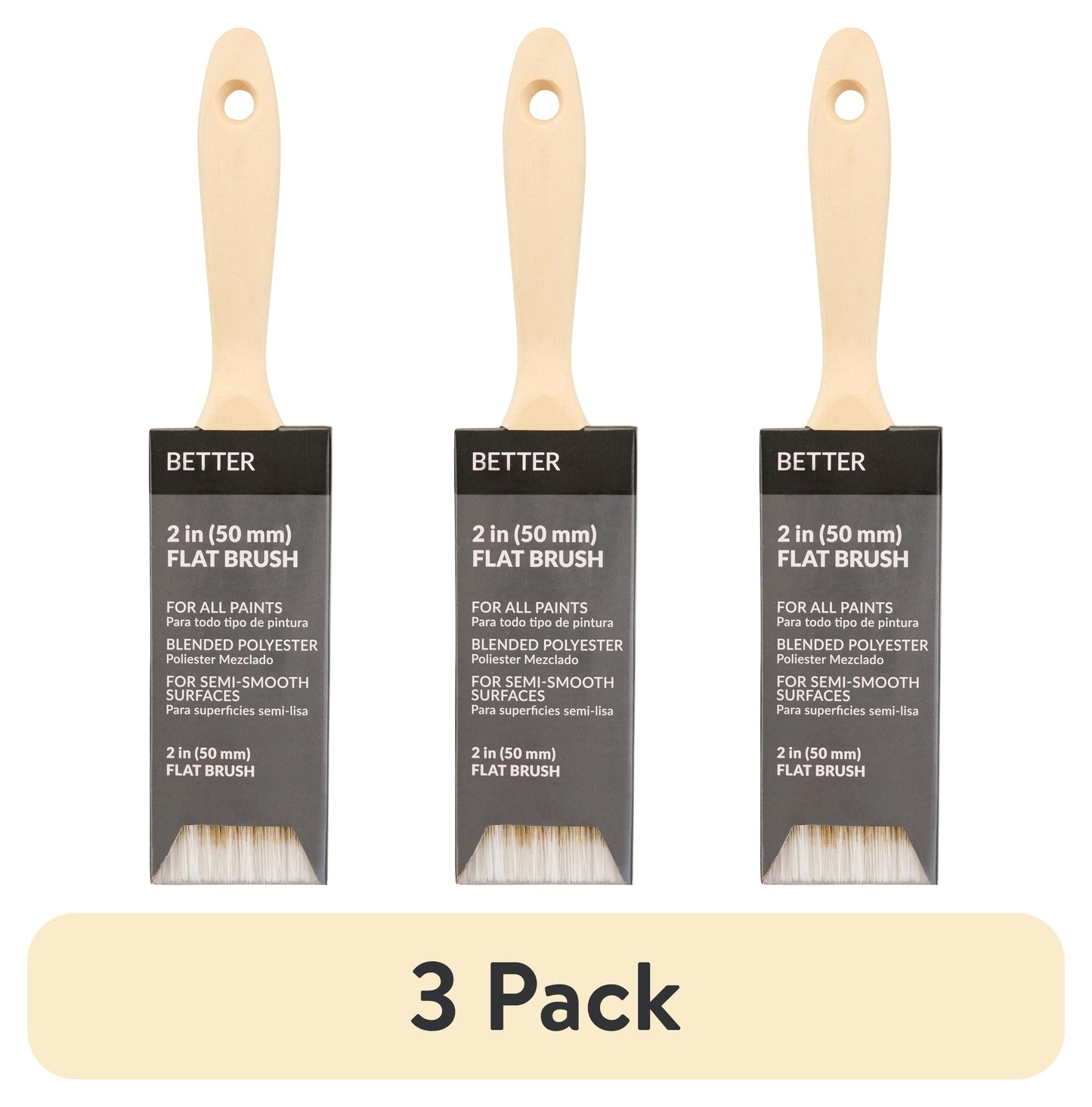 (3 pack) Better 2 in. Blended Polyester Flat Paint Brush