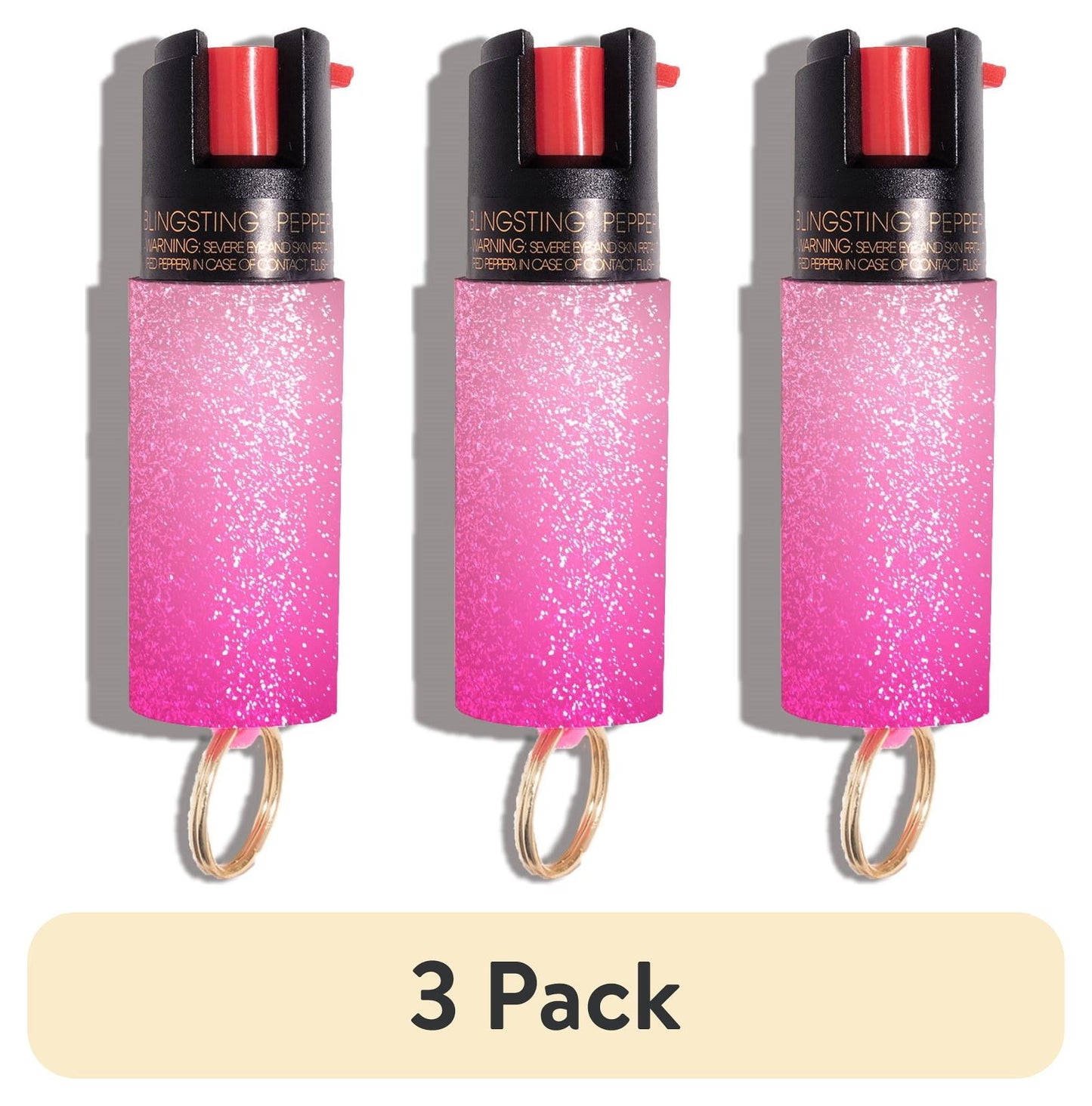 (3 pack) BLINGSTING Essentials Compact Pepper Spray with Key Ring,  Pink Ombre, .5 oz, 1 Count, 1 in x 1 in x 3 in