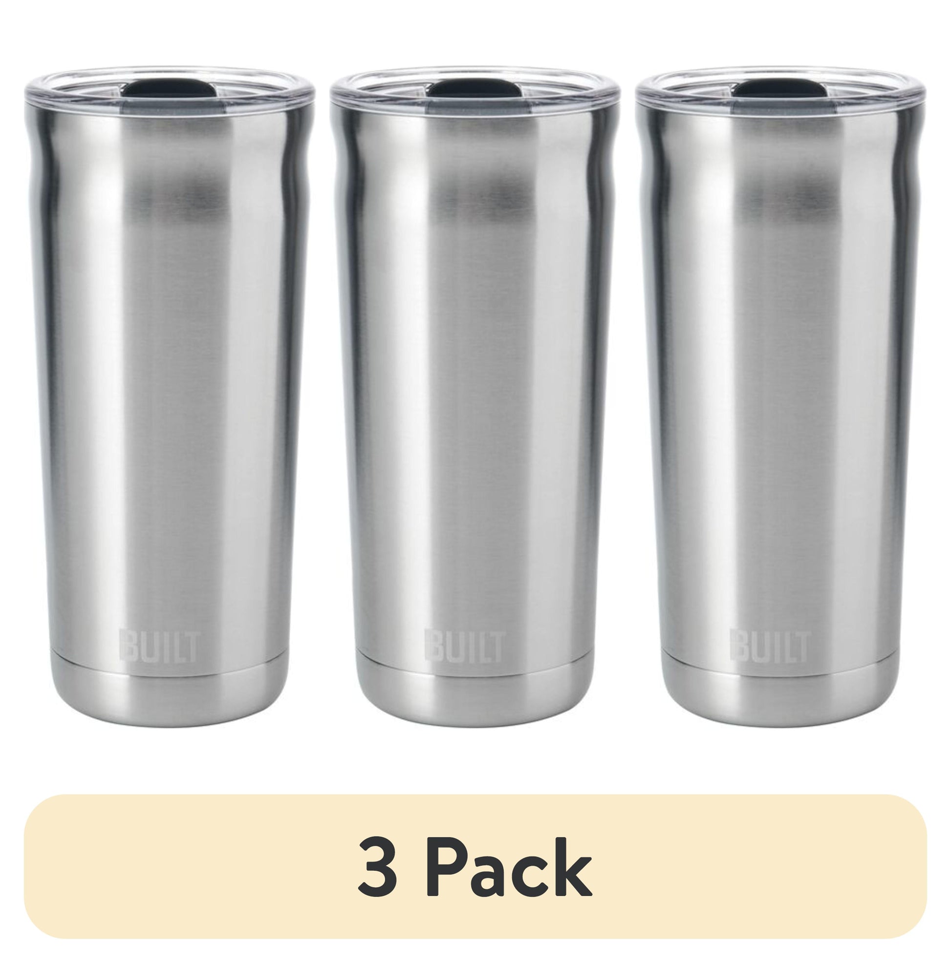 (3 pack) BUILT Torrent 20 oz Double-Wall Insulated Stainless Steel Tumbler Water Bottle, Stainless Steel