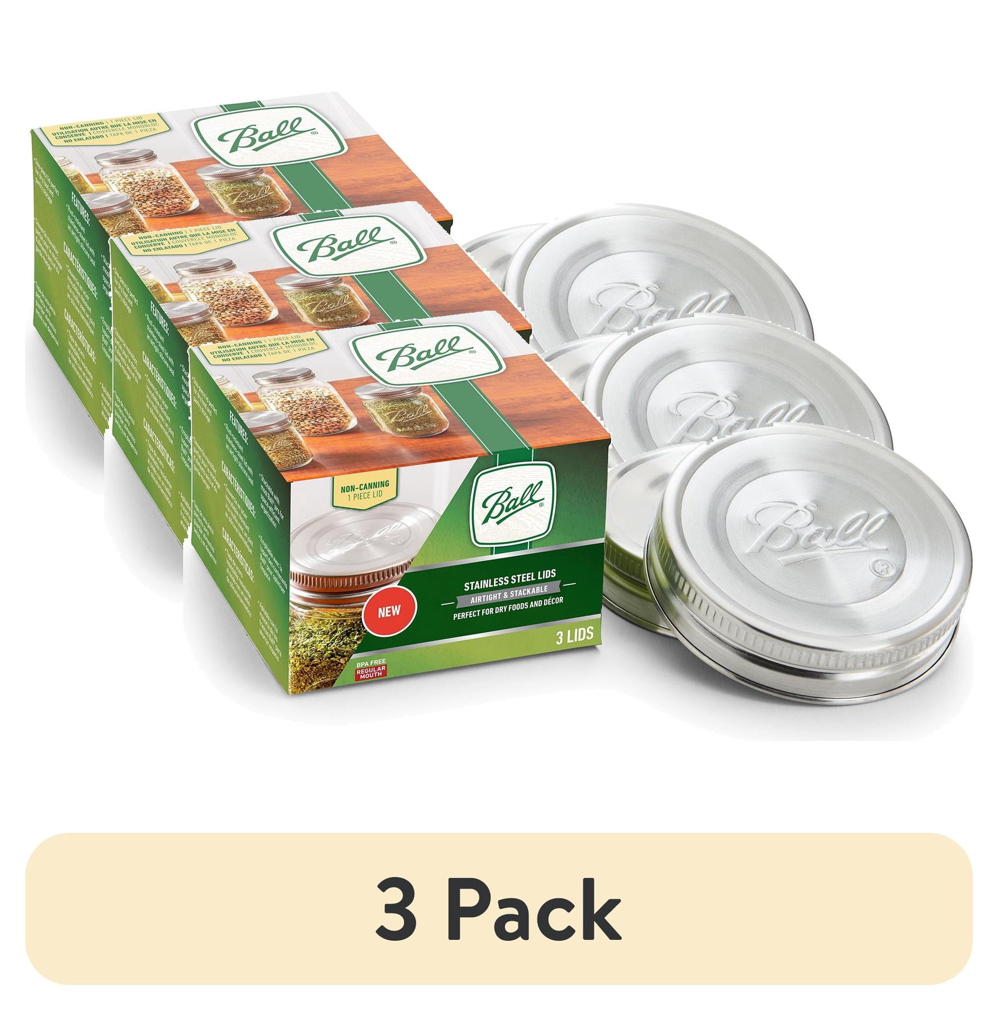 (Paquete de 3) Tarro de Bola de Acero Inoxidable de una Pieza Lids, Tarros Mason con Lids, Ideal para Envasado, Almacenamiento y Manualidades DIY