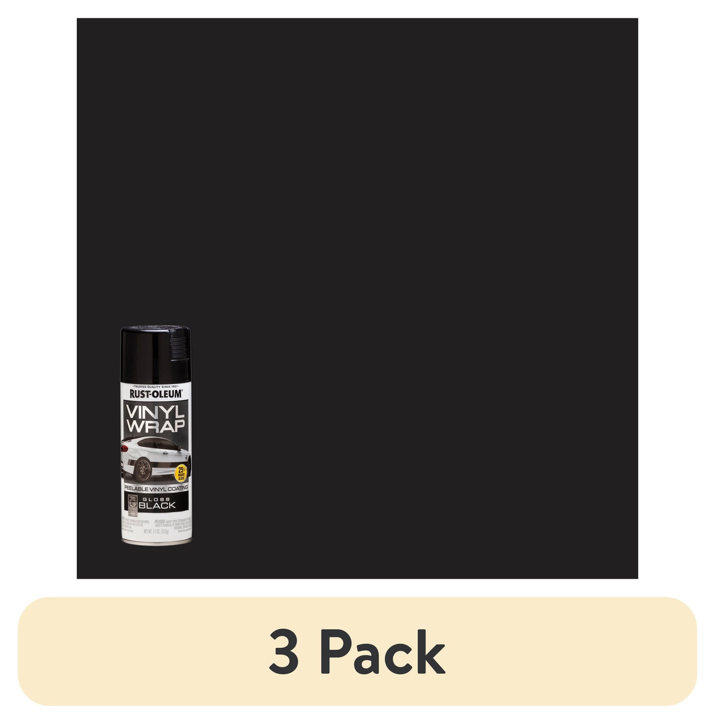 (3 pack) Black, Rust-Oleum Automotive Vinyl Wrap Peelable Coating Gloss Spray Paint-352724, 11 oz