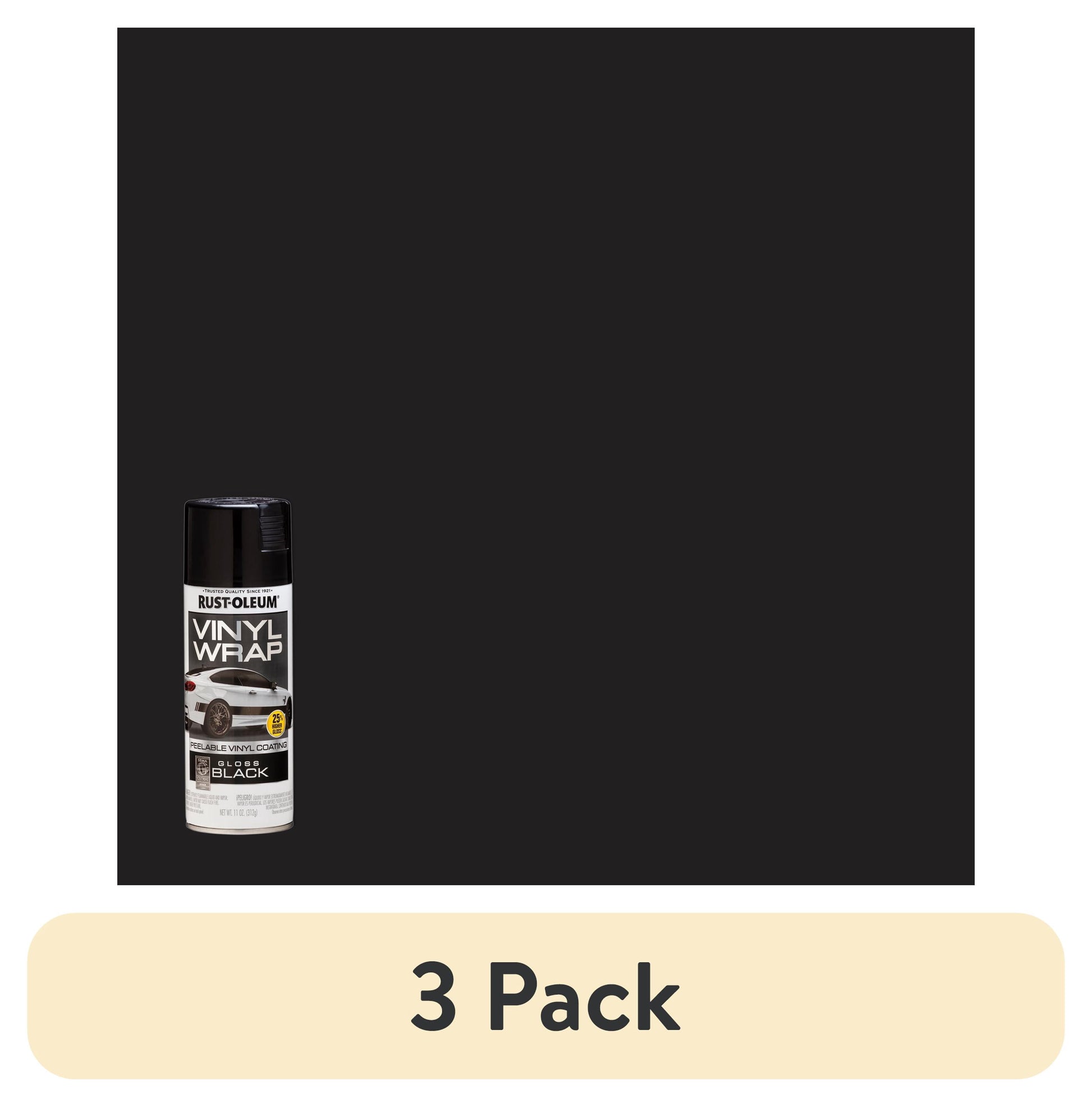 (3 pack) Black, Rust-Oleum Automotive Vinyl Wrap Peelable Coating Gloss Spray Paint-352724, 11 oz