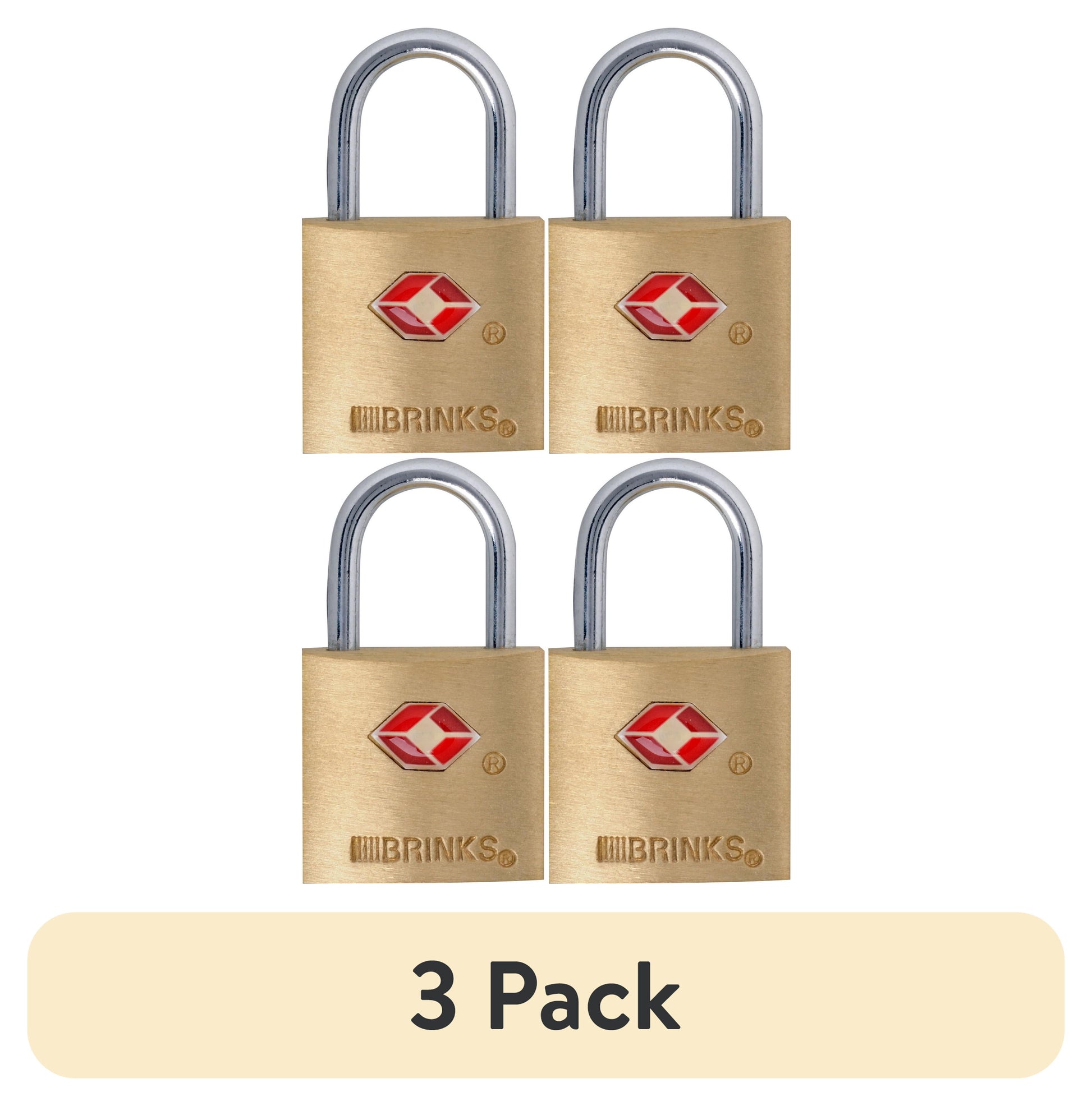 (3 pack) Brinks Solid Brass 22mm TSA Travel Keyed Padlock with 1/2in Shackle, 4 pack