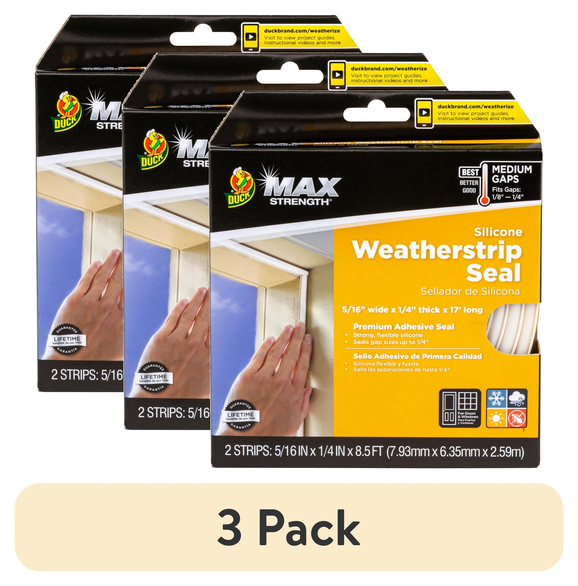 Duck Brand Sello de Tira de Silicona de MÃ¡xima Resistencia.25" de Espacio Medio Blanco, 2 Tiras