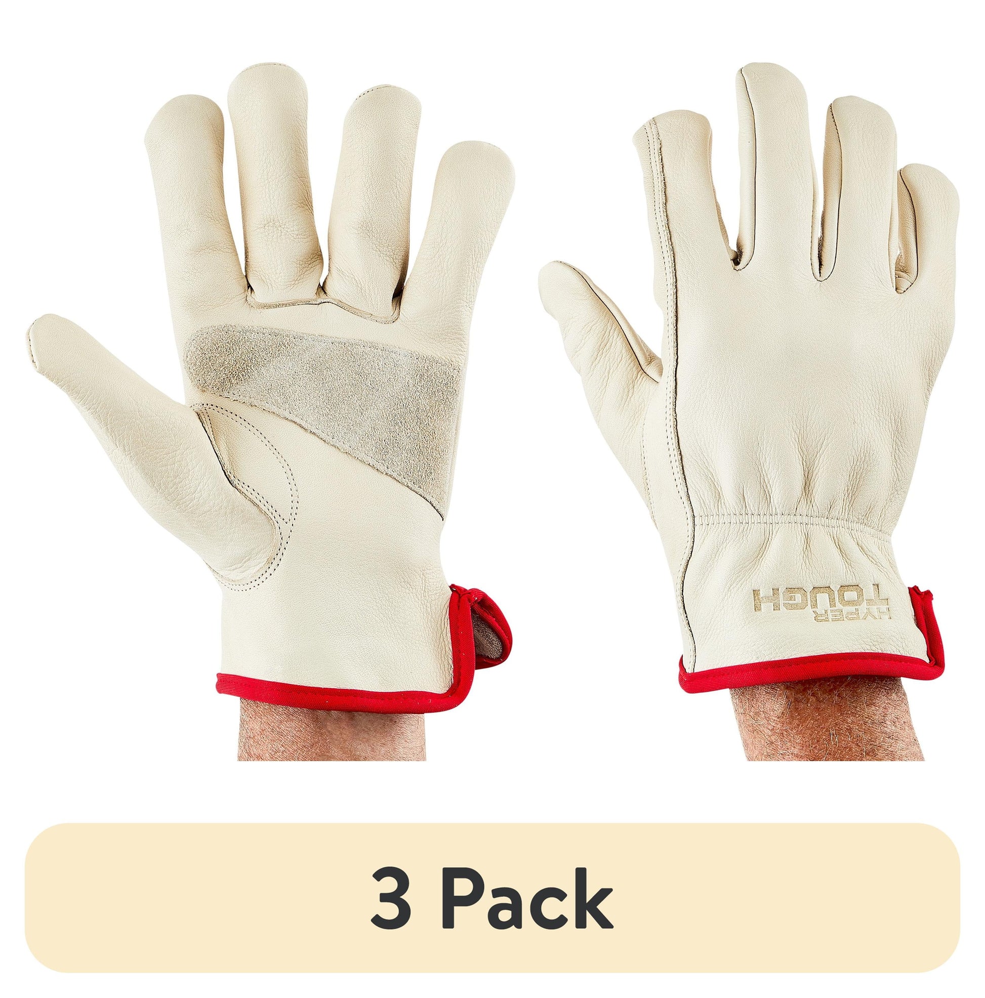 Hyper Tough Leather Work Gloves, Cowhide Leather, Beige, Large (HT1250L)