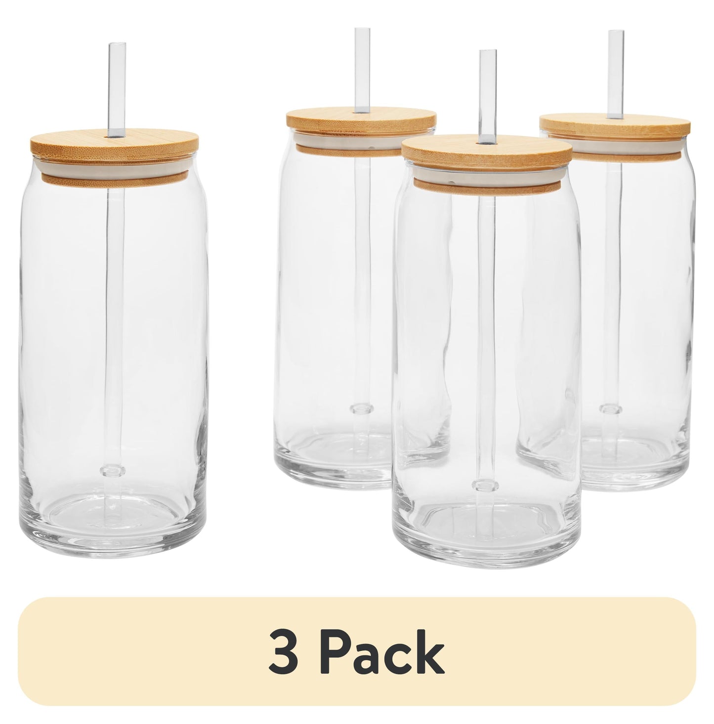 (3 pack) Mainstays Briar Can Glass Drinkware with Lids & Straws, Set of 4