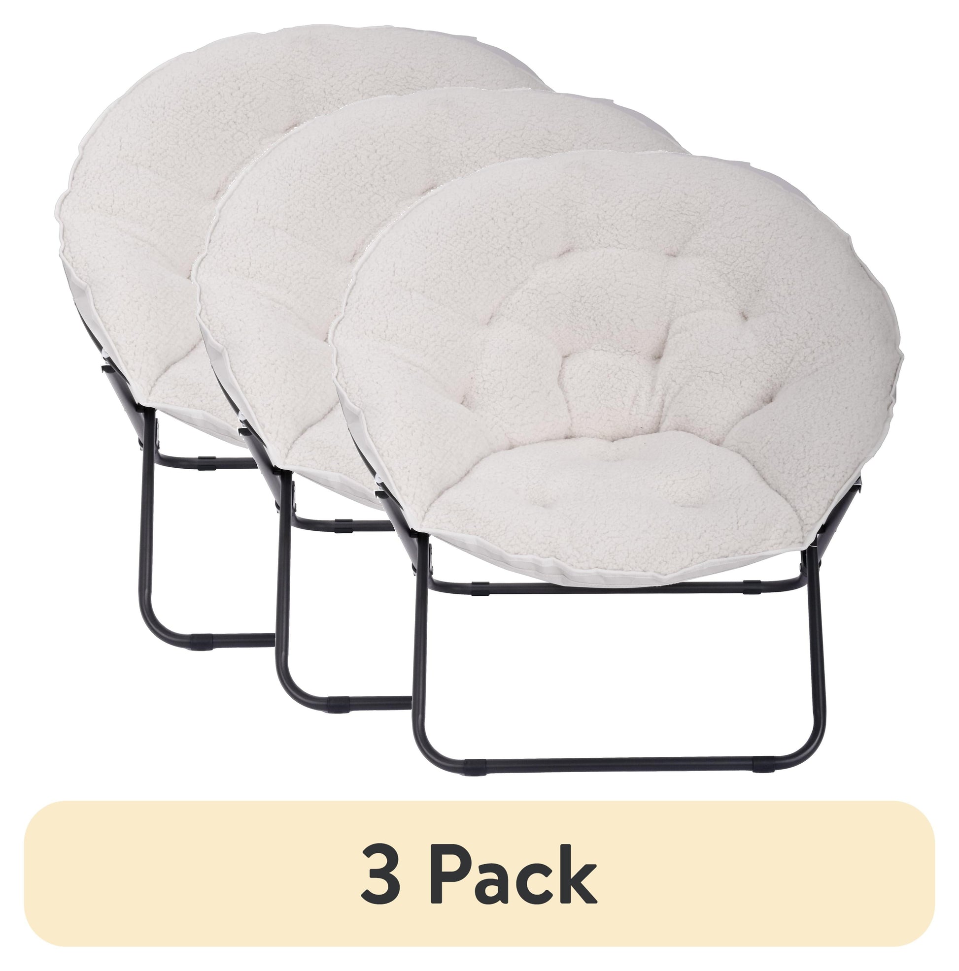 (3 pack) Mainstays Saucer Chair for Kids and Teens, White Faux Shearling