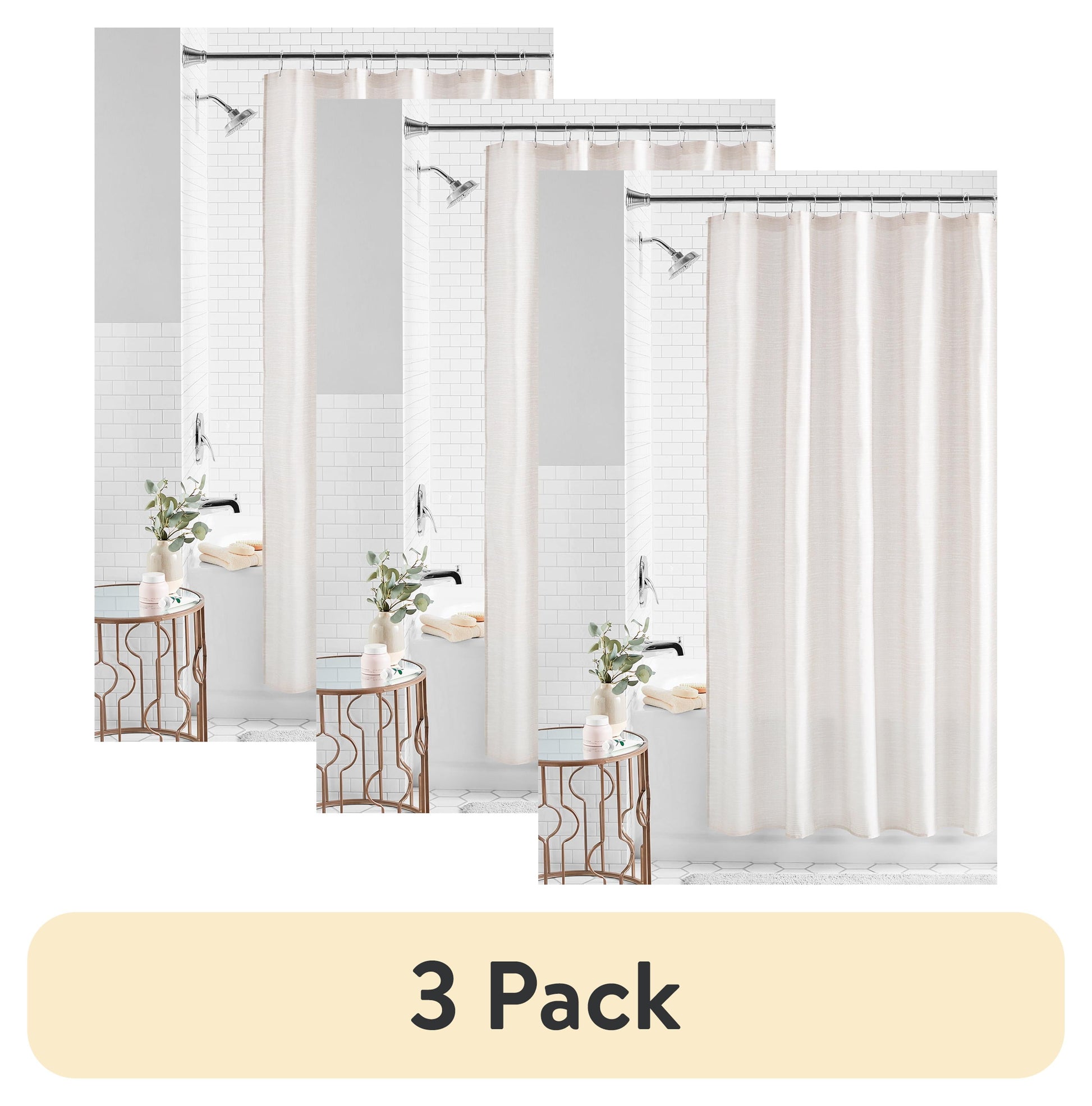 (3 pack) Mainstays Tan Texture Polyester Fabric Shower Curtain, 72" x 72"