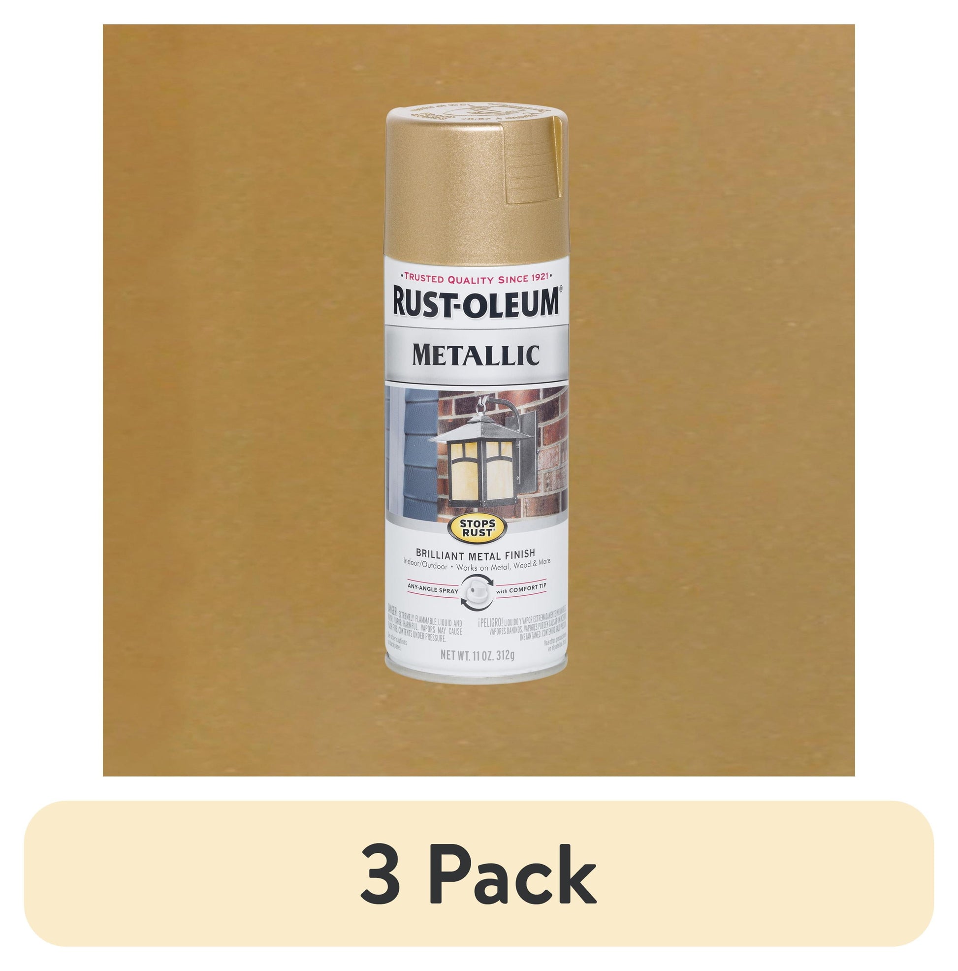 (3 pack) Warm Gold, Rust-Oleum Stops Rust Vintage Metallic Spray Paint-286524, 11 oz