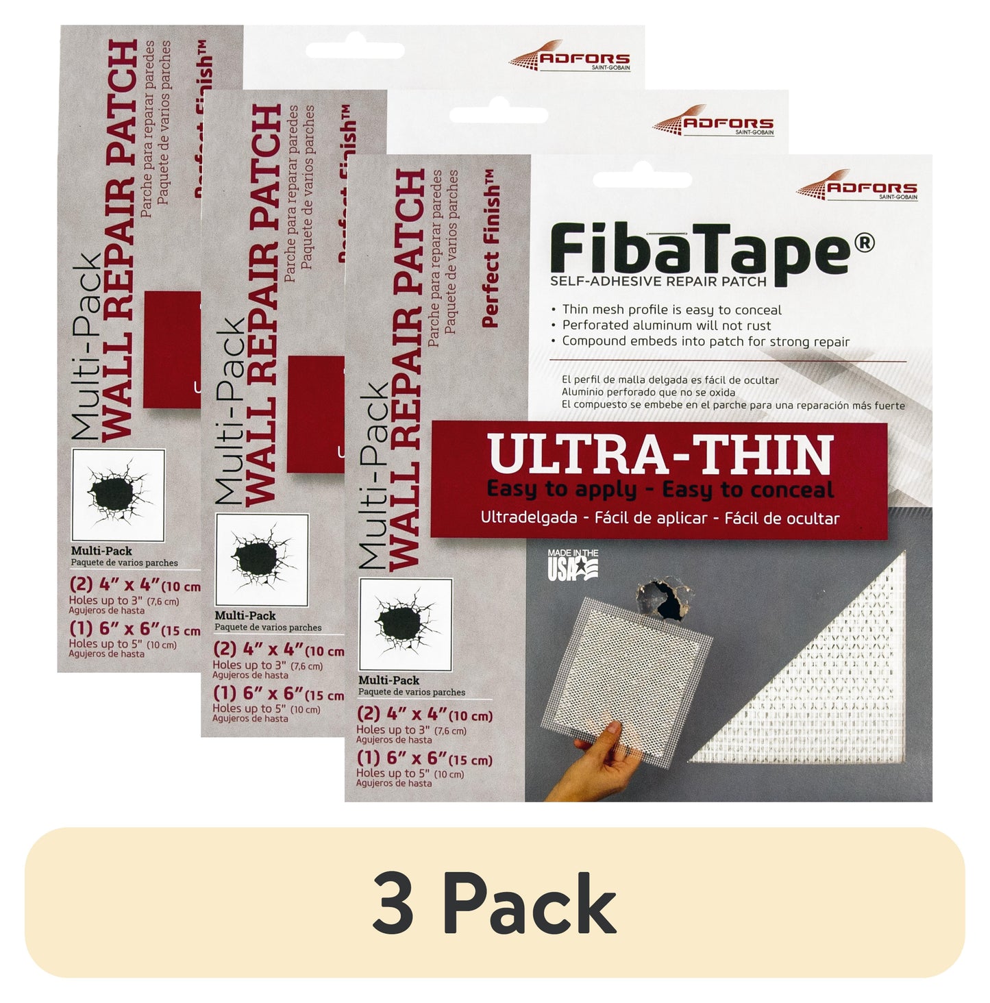 (3 pack) Saint-Gobain ADFORS FibaTape Perfect Finish Multi-Pack Self-Adhesive Wall Repair Patch White FDW9150-U