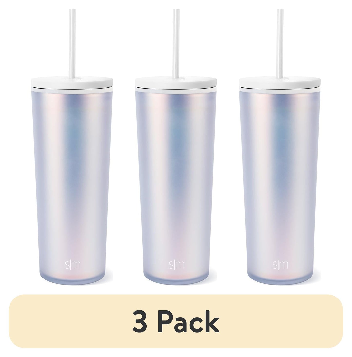 (3 pack) Simple Modern 24 fl oz Double Wall Plastic Classic Tumbler with Straw|Opalescent