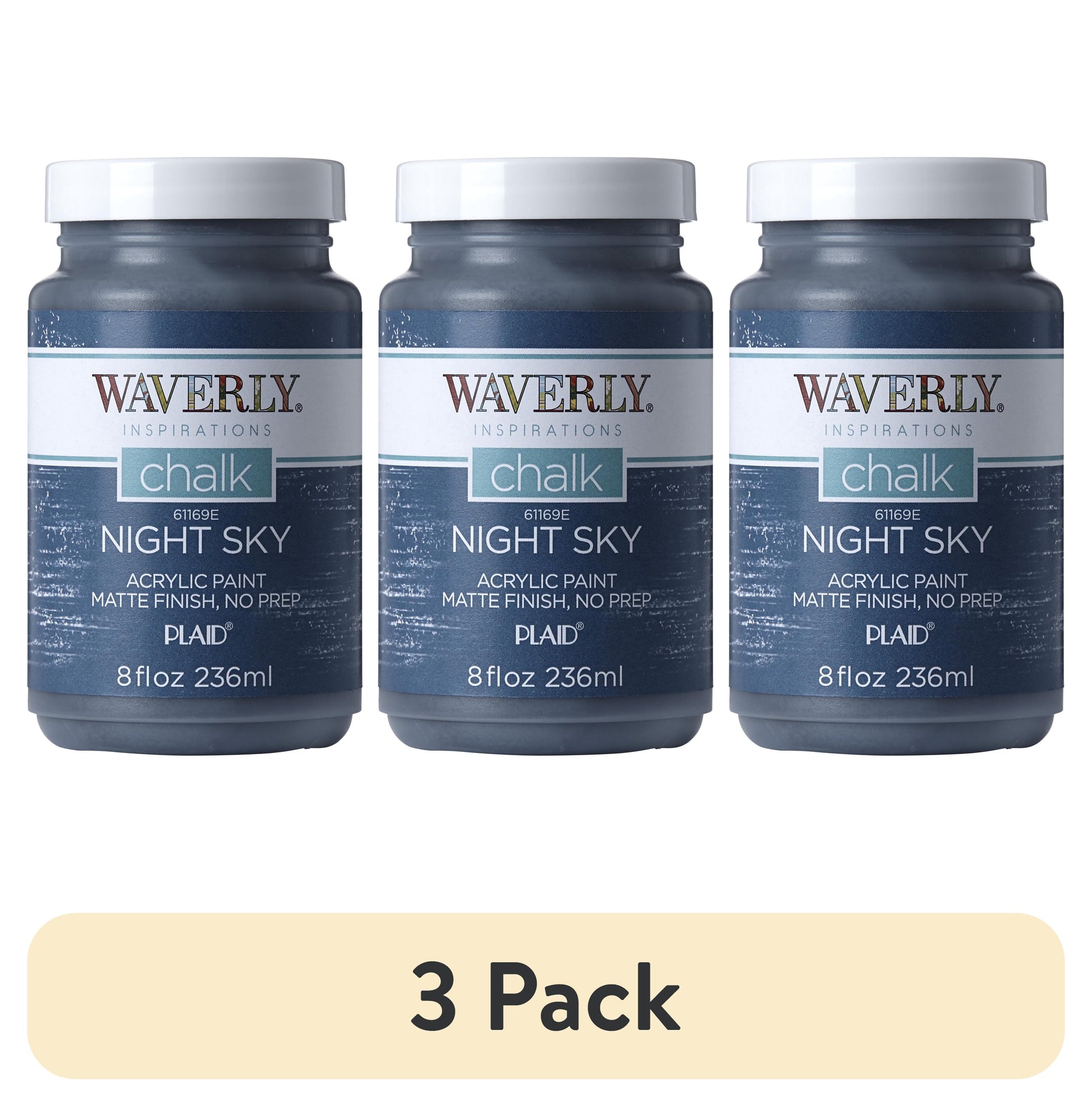 (3 pack) Waverly Inspirations Chalk Paint, Ultra Matte, Night Sky, 8 fl oz